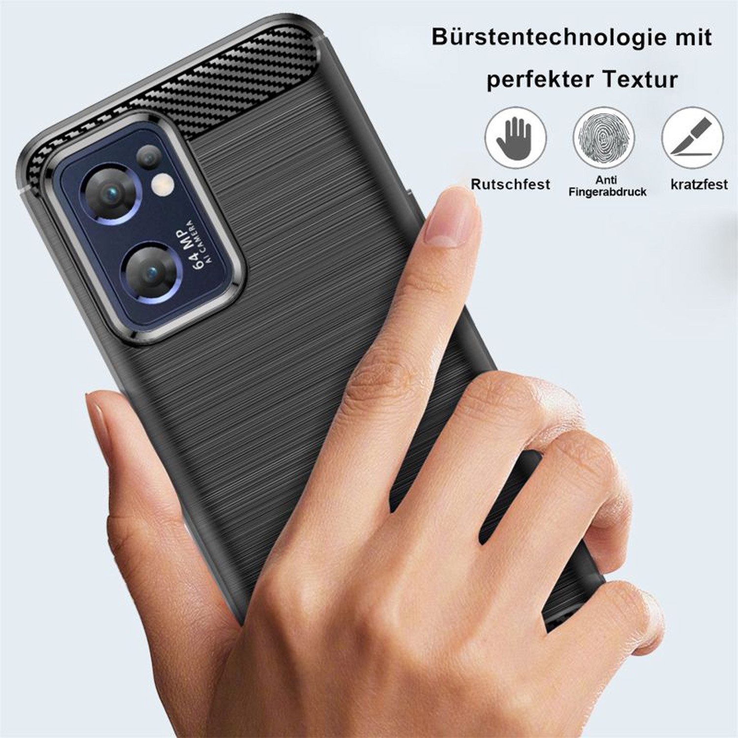betterfon Handyhülle Carbon Hülle für Oppo Backcover TPU Silikon Bumper Schwarz, Carbon-Look – stoßfestes Case mit Air-Cushion & Metall-Optik