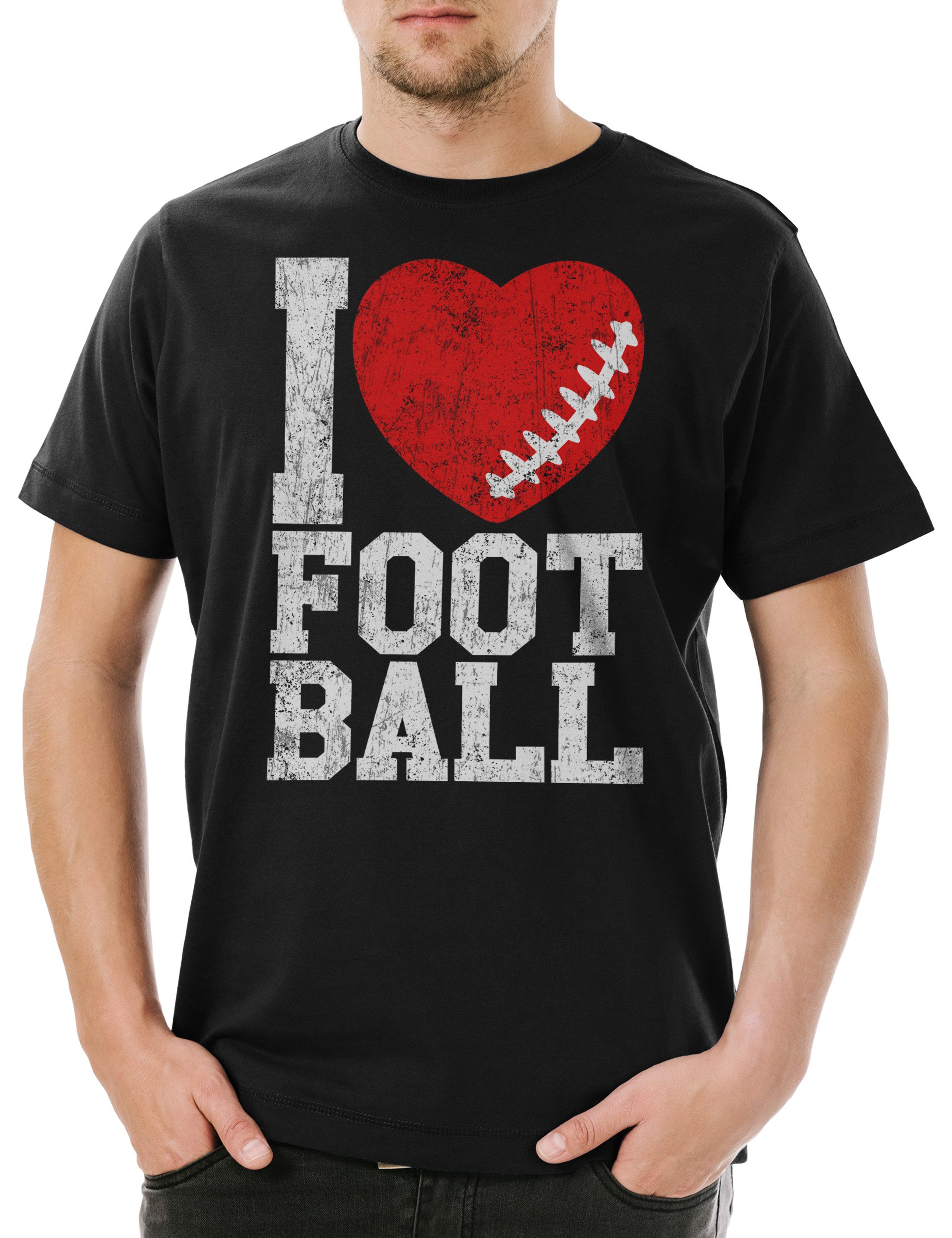 Print-Shirt I Love Football III Herren T-Shirt American US USA Hearts Heart Herz