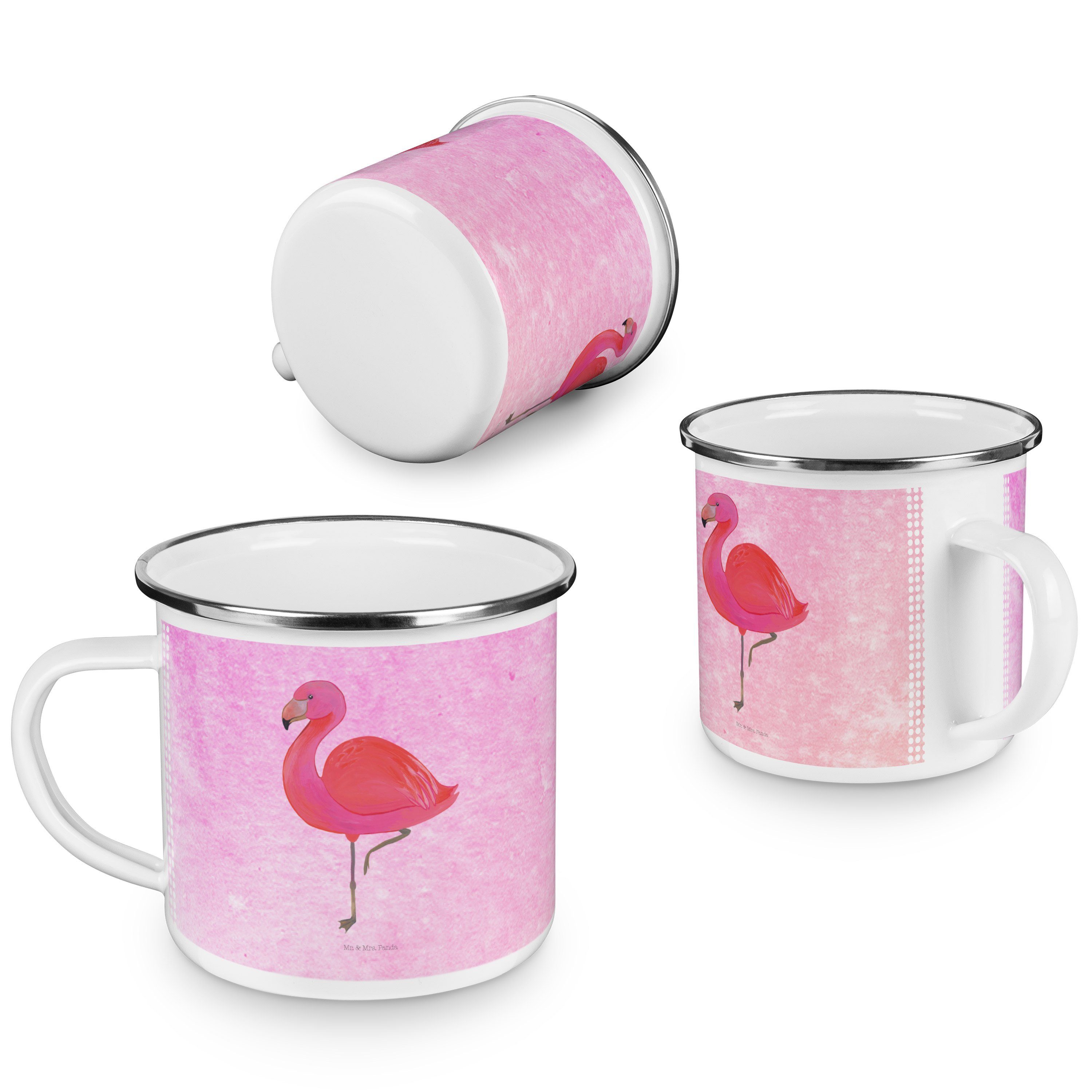 Mr. & Mrs. - Becher Flamingo - Panda Pink Outdoor, Emaille rosa, classic Blechtasse Geschenk, Aquarell