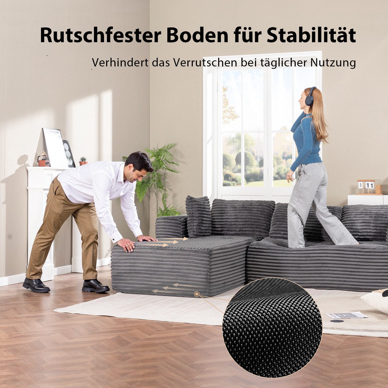 COMHOMA Sofa Big-Sofa, L-förmige Sofa, Couch Ecksofa, Chaiselongue Schlafsofa, mit tiefer Sitzfläche und breiten Armlehnen, Cordstoff