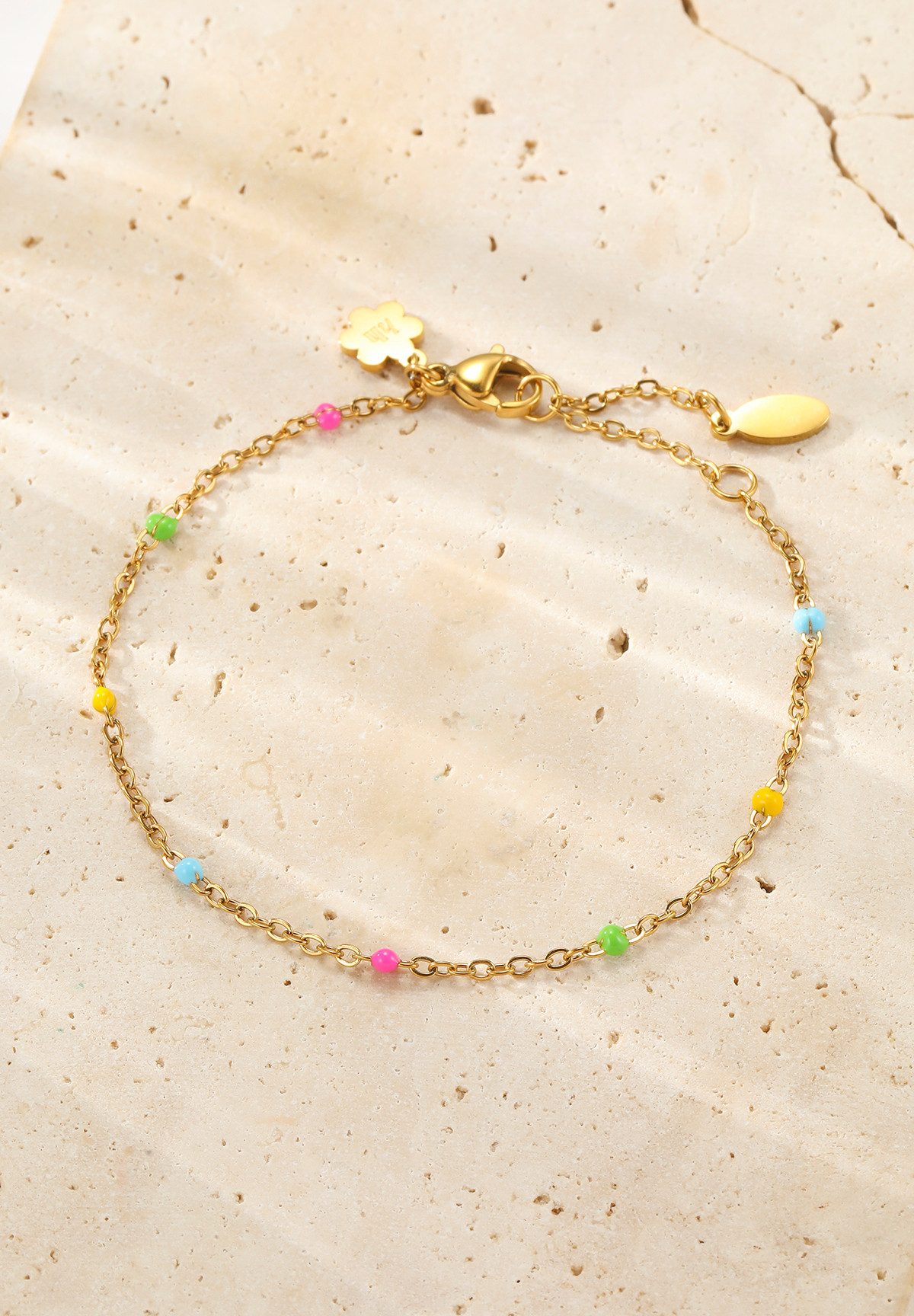 Hey Happiness Armkette mit Charms Farbharmonie, wasserfest, Farbfrohes Edelstahlarmband Damen mit bunten Perlen
