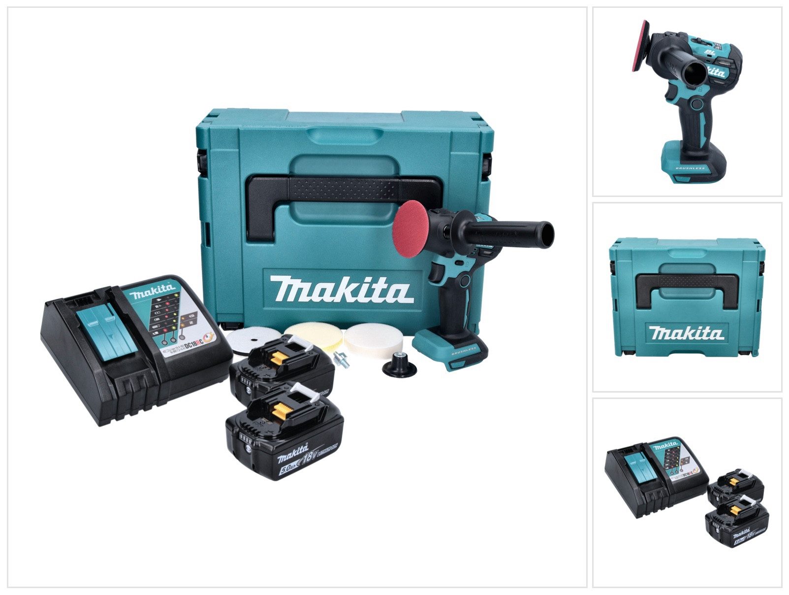 Makita Akku-Poliermaschine DPV 300 RTJ Akku Schleifer Polierer 18 V 50 / 80 mm Brushless