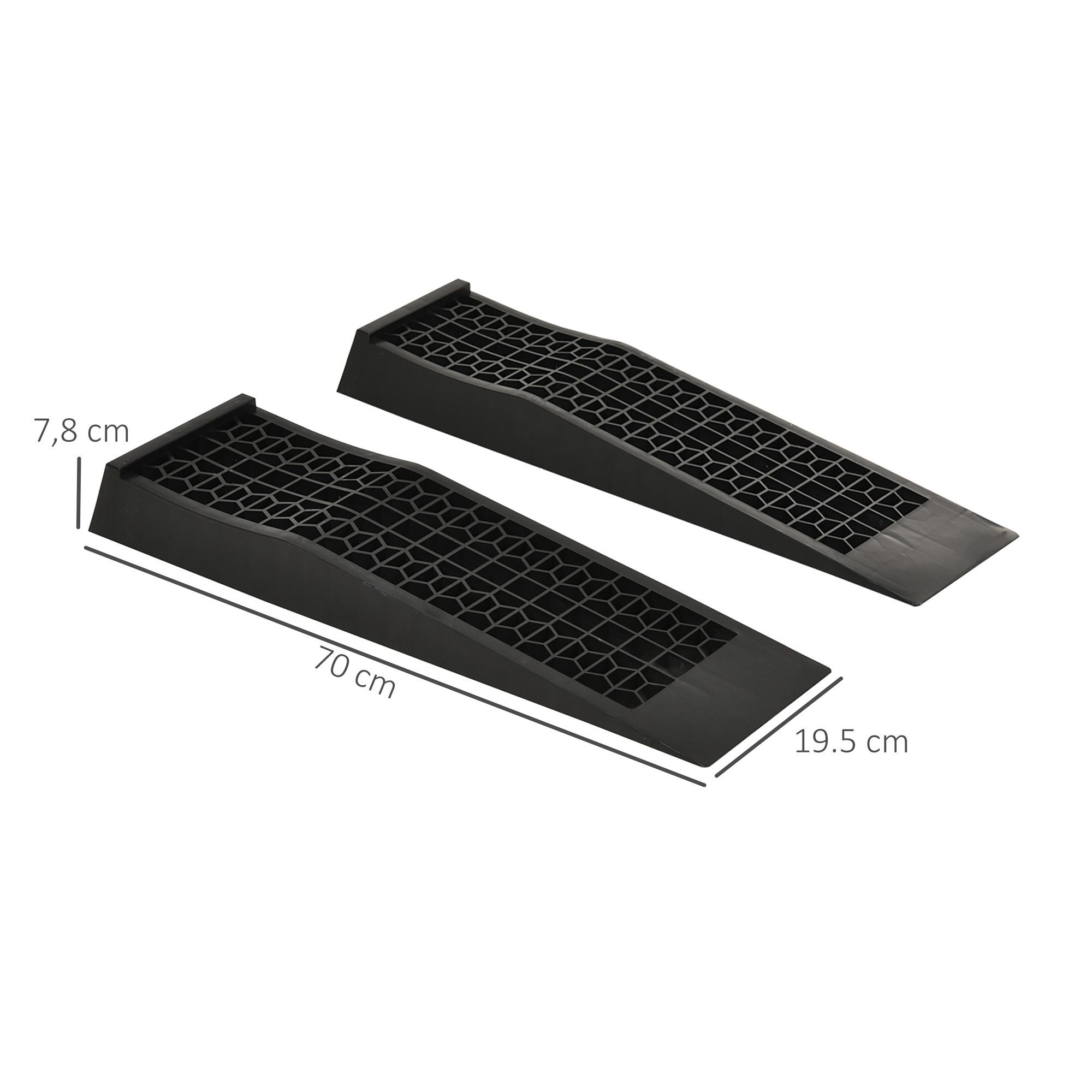 HOMCOM Auffahrrampe 2-teiliges Set Auffahrrampe Schwellenrampe 3T (Bordsteinrampe, 2-St., Gummirampen), PP Schwarz 70 x 19.5 x 7.8 cm