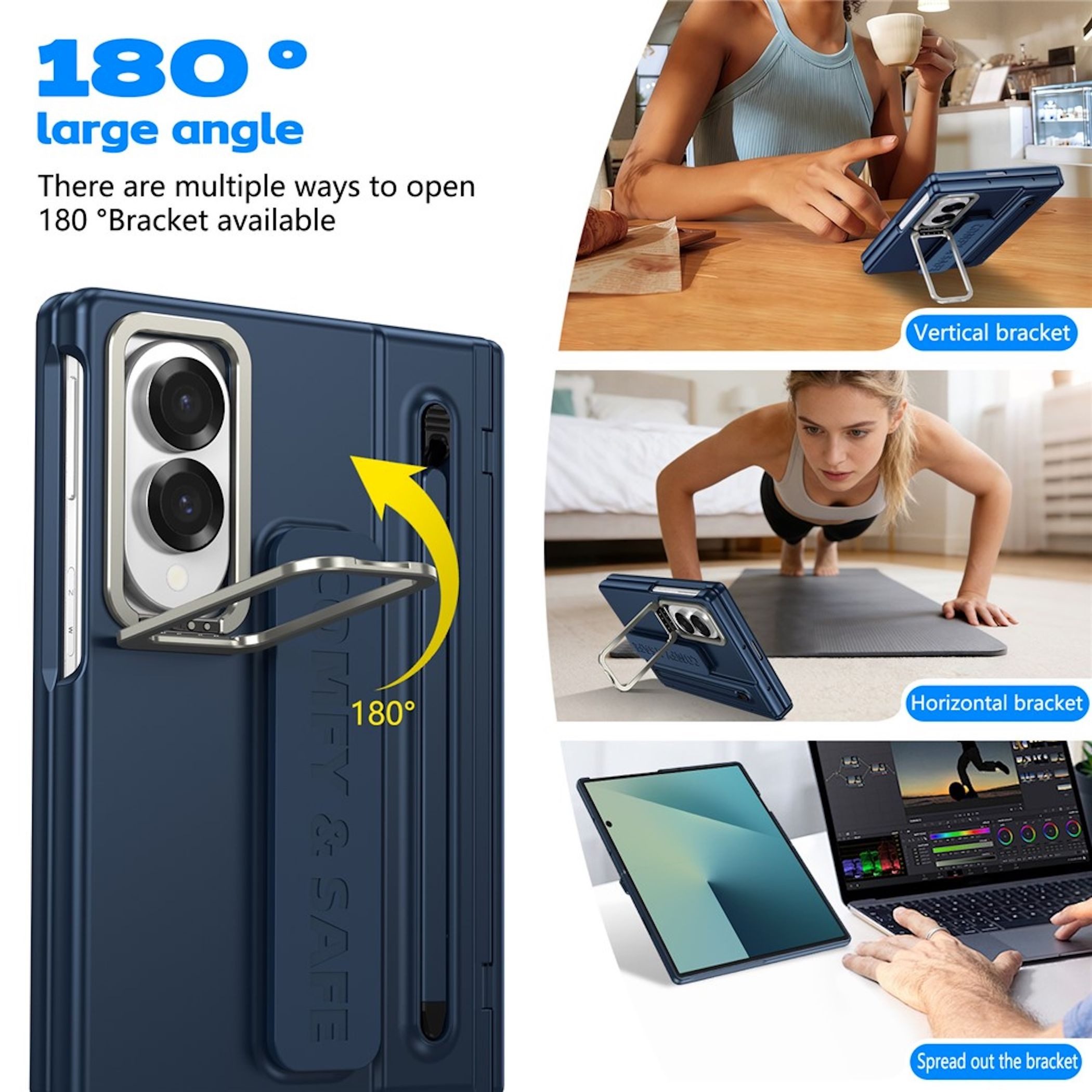 Wigento Handyhülle Klapphülle + 9H Schutzglas + Stift Samsung Galaxy Z Fold8 5G Blau 7,60 Zoll, Scharnier Schutz, Ständer, Stiftschlitz – Bild 5 von 5