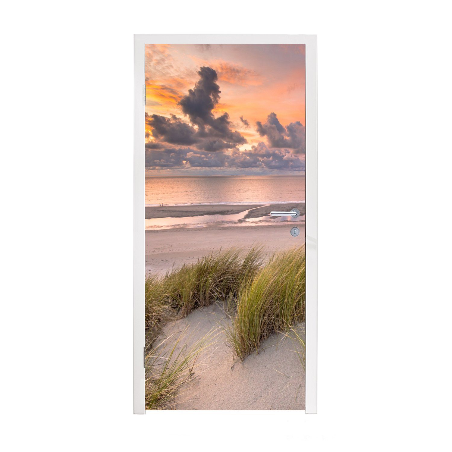 St), Fototapete für Strand Pflanzen Meer, Düne - cm - MuchoWow 75x205 Sonnenuntergang - Türaufkleber, - (1 bedruckt, Türtapete Tür, Matt,