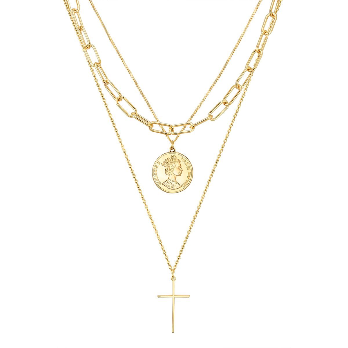 Collier Kreuz/Münze gelbgold