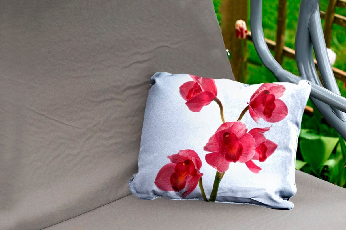 Polyester, Kissenhülle Rote Dekokissen einen Hintergrund, Orchideen hellen MuchoWow Outdoor-Dekorationskissen, Dekokissenbezug, für