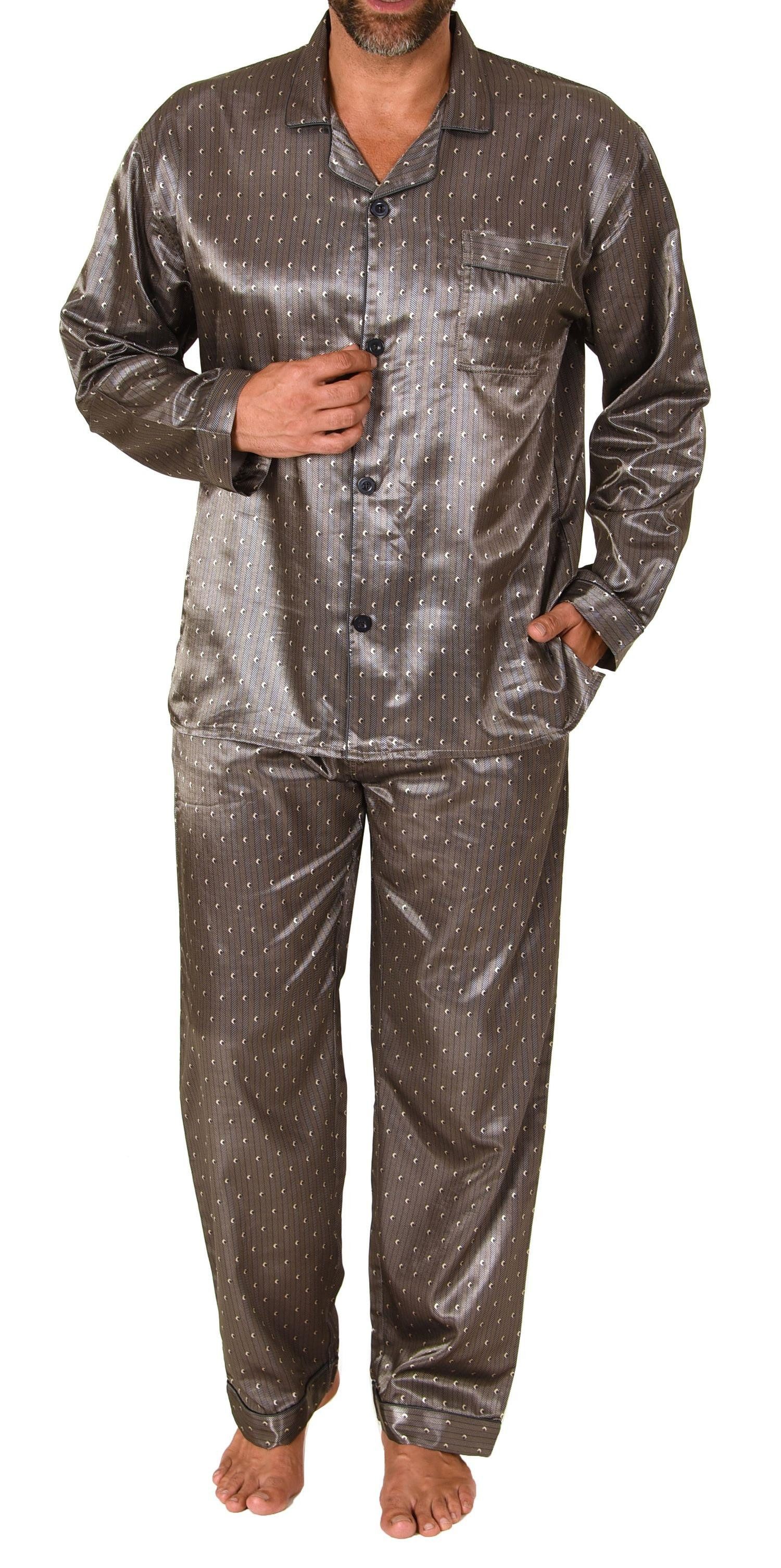 Normann Pyjama Herren Satin Pyjama, durchknöpfbarer Schlafanzug in Minimal-Optik
