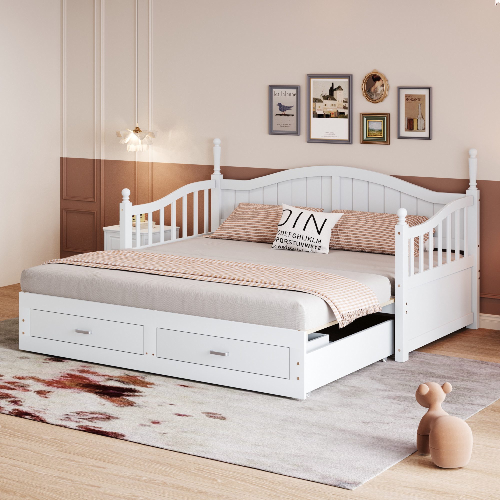 Flieks Daybett, Holzbett Kinderbett mit Ausziehbett günstig online kaufen