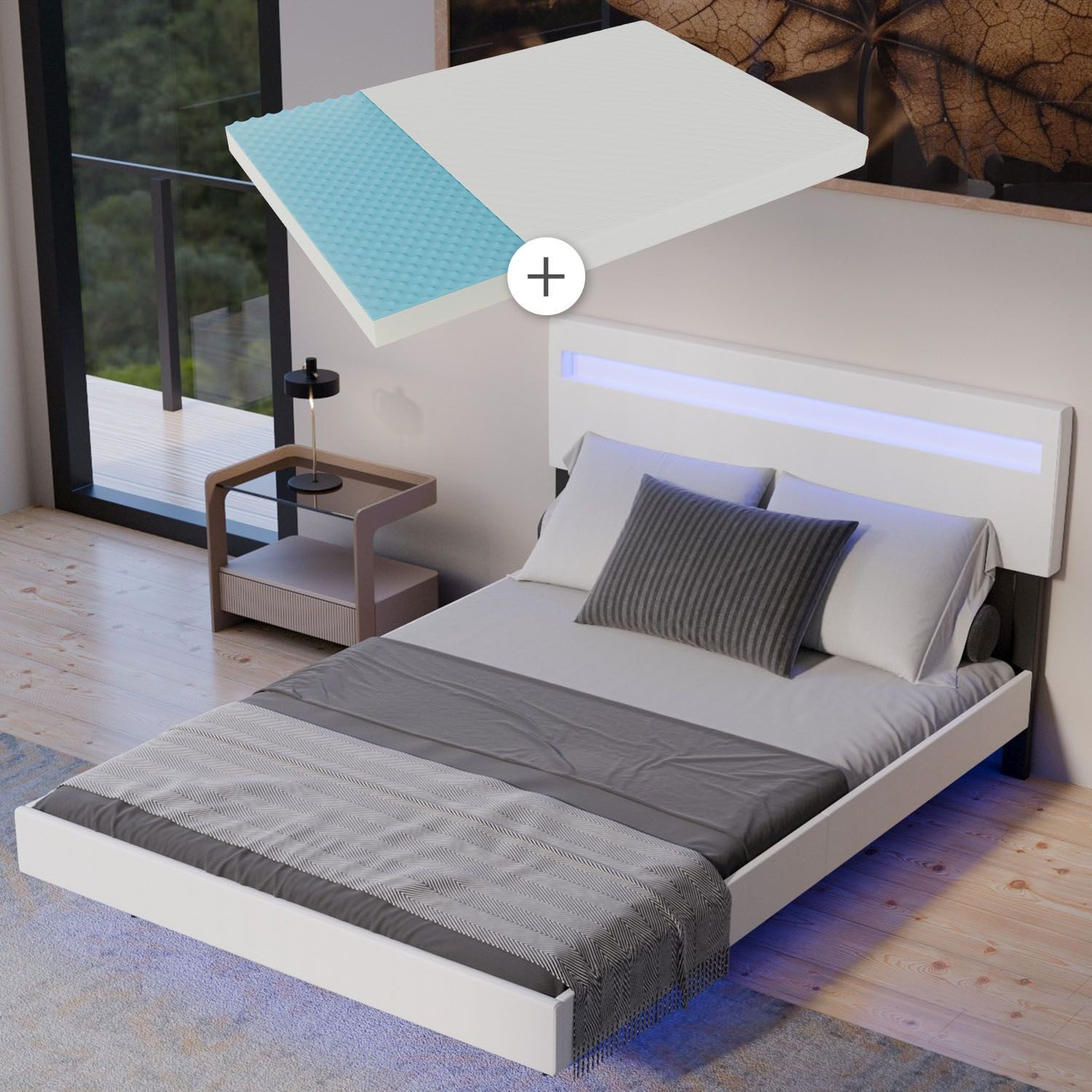 Juskys Polsterbett Lissabon, LED-Beleuchtung, Matratze, verstellbares Kopft günstig online kaufen