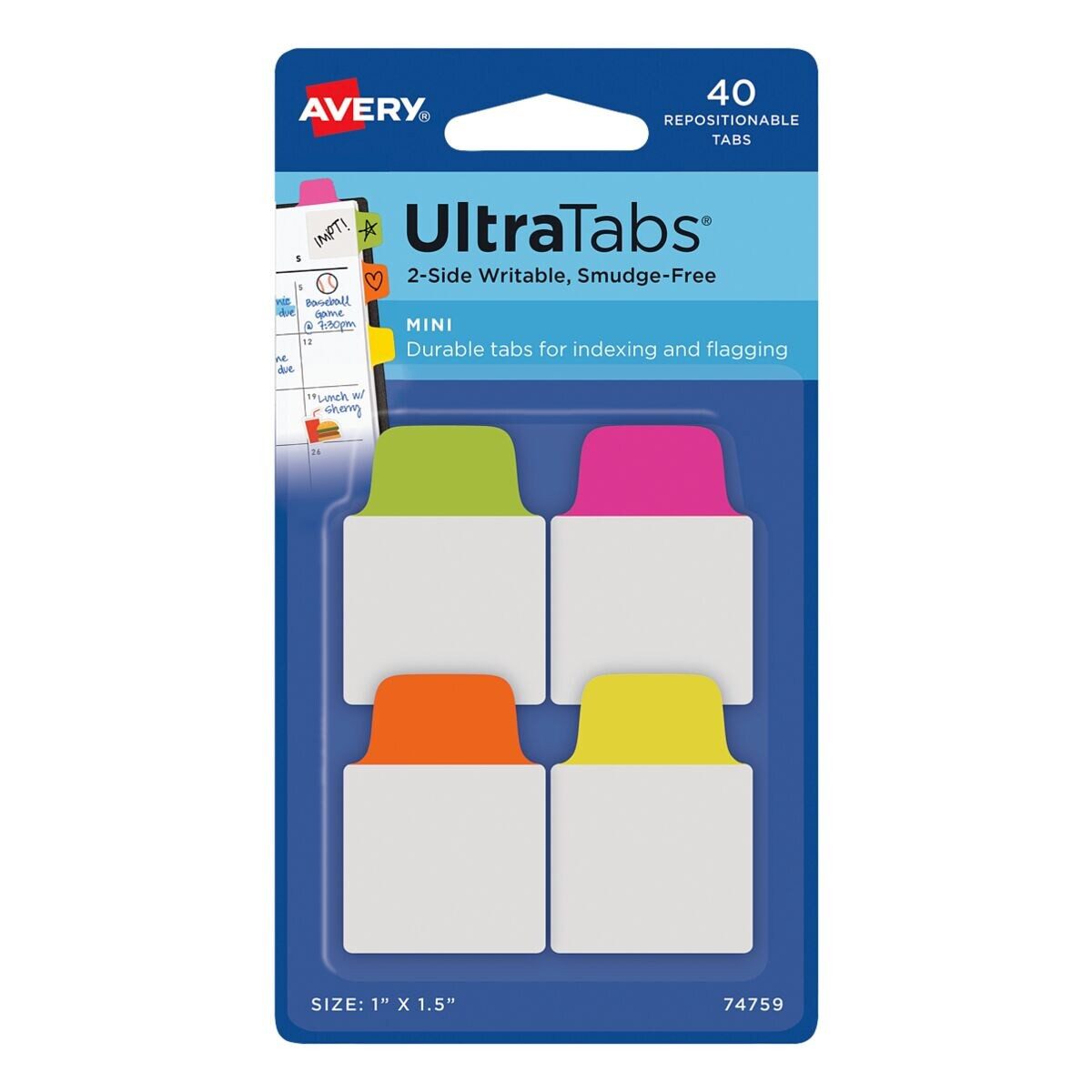 Avery Zweckform Lesezeichen UltraTabs - Neon, beschreibbare Taben 25,4 / 38,1 mm