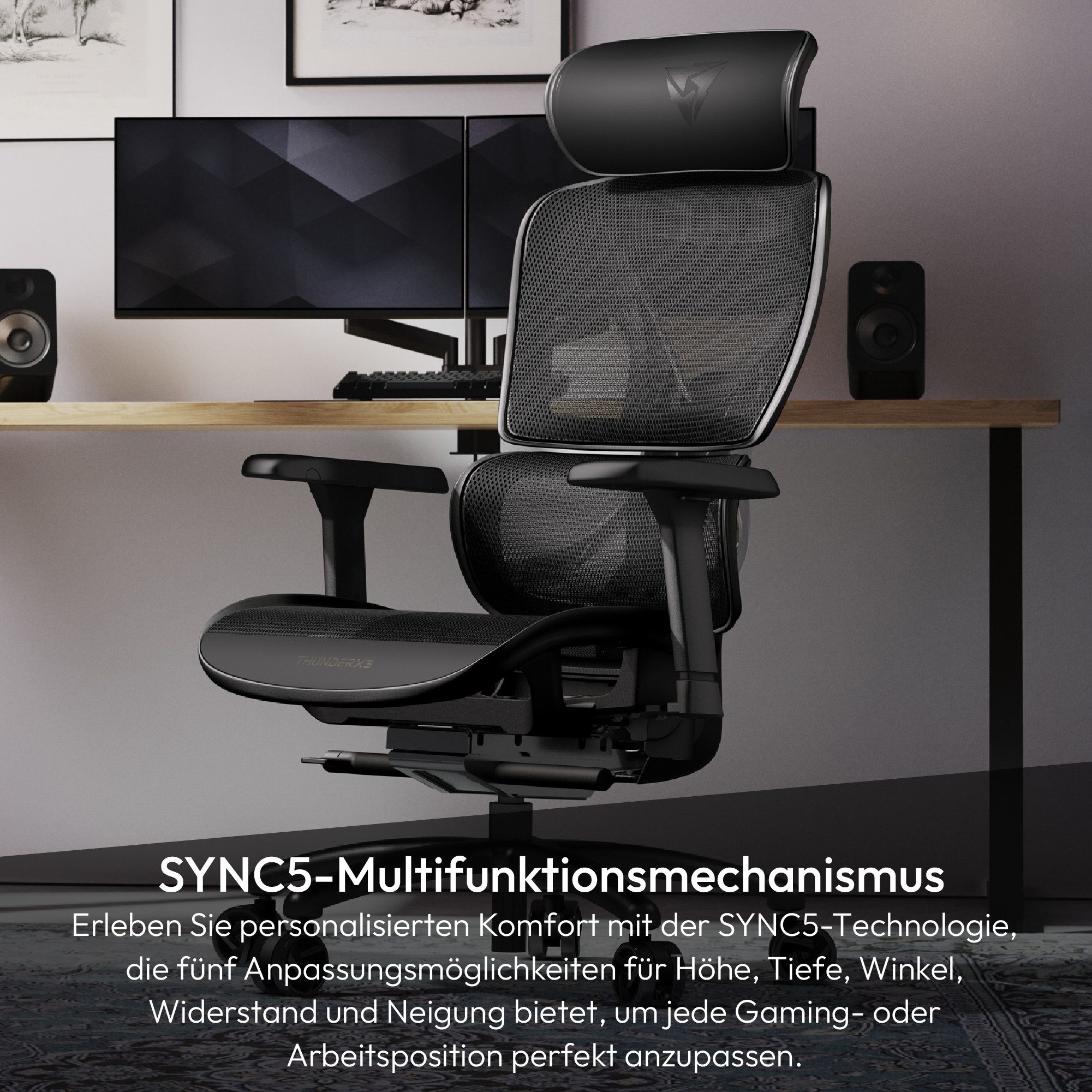 ThunderX3 Gaming-Stuhl ThunderX3 XTC Ergonomischer Bürostuhl, Mesh - schwarz