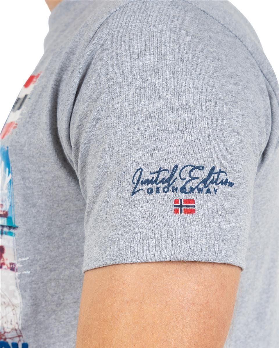 mit auffälligen T-Shirt bajiami Geo Prints Men Kurzarm (1-tlg) Shirt hellgrau Norway Casual