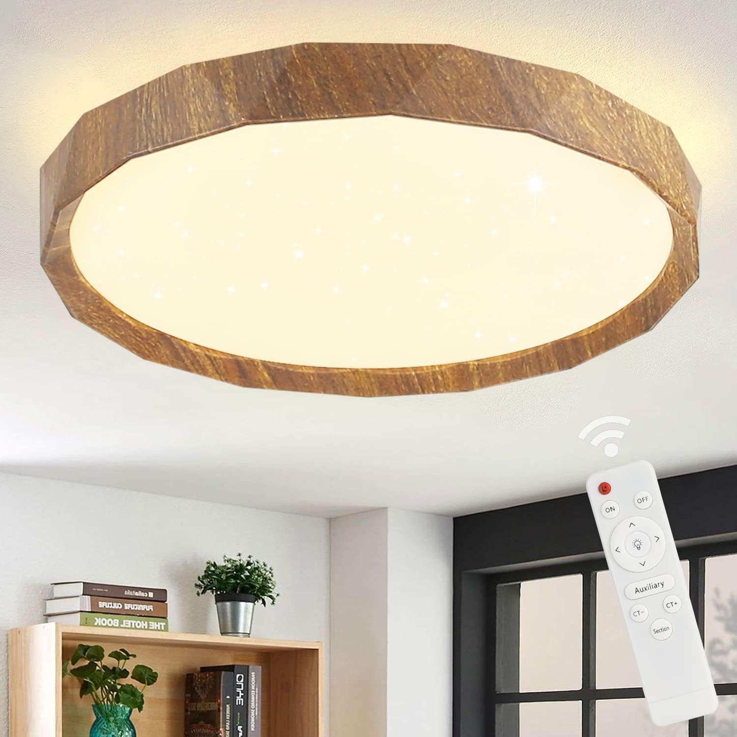 Nettlife LED Deckenleuchte Holz Sternenhimmel Dimmbar günstig online kaufen