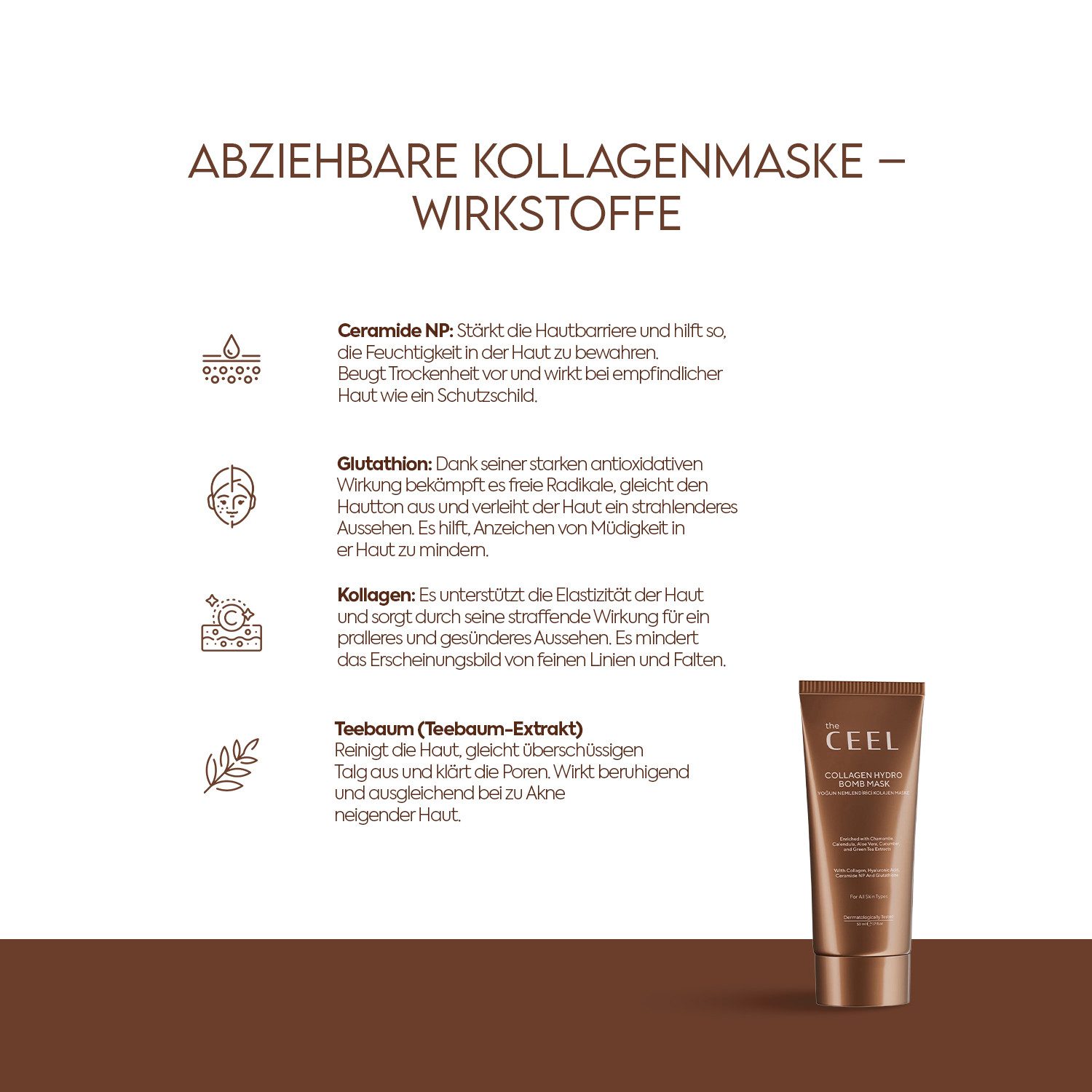 THE CEEL Gesichtsmaske Peel-off Kollagen Maske-50ml Glutathion Grüner Tee Feuchtigkeitspflege, Intensiv feuchtigkeitsspendende Kollagen-Maske