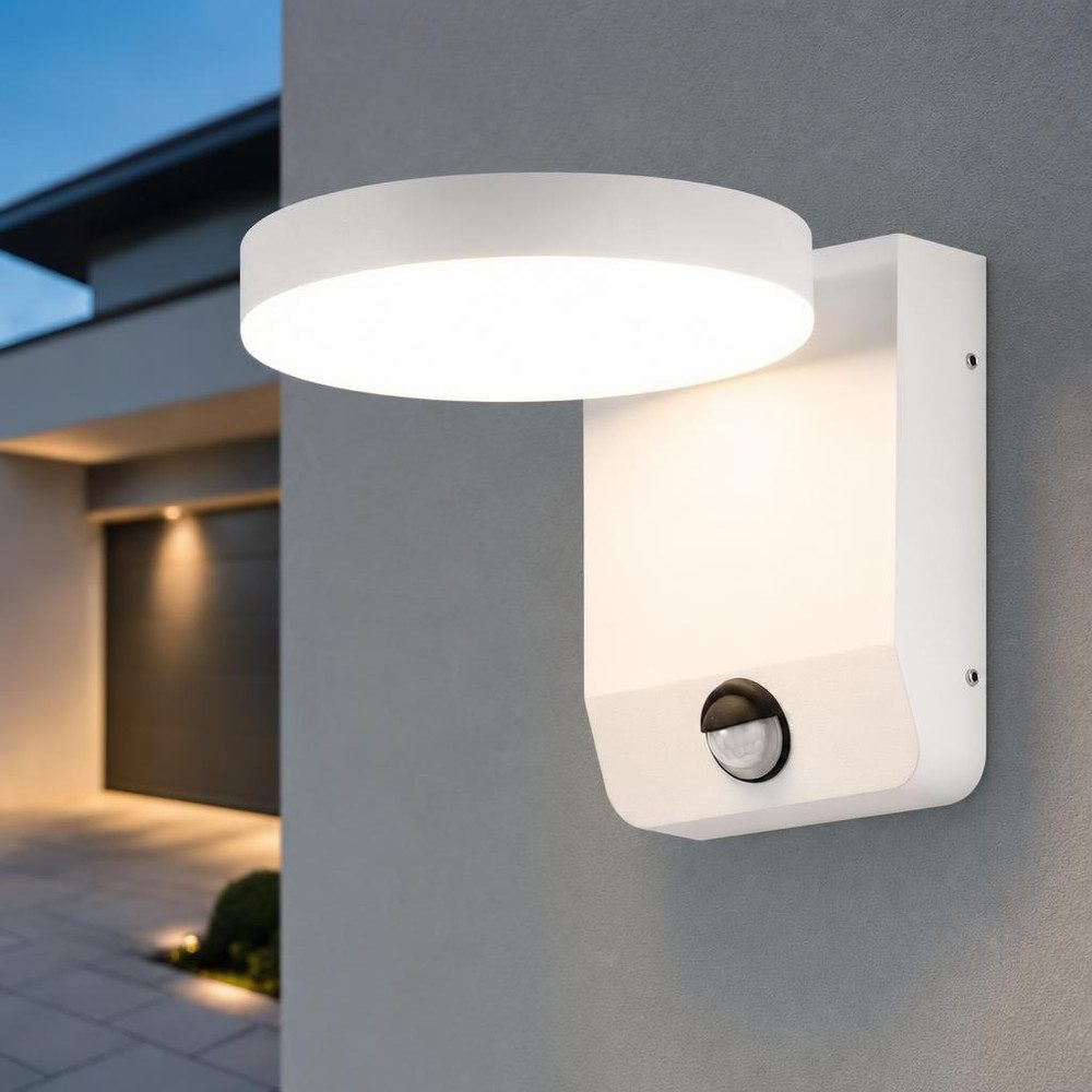 V-TAC LED Außen-Wandleuchte, LED-Leuchtmittel fest verbaut, Neutralweiß, LED Wandleuchte Aluminium Weiß Bewegungsmelder IP65 Außenleu