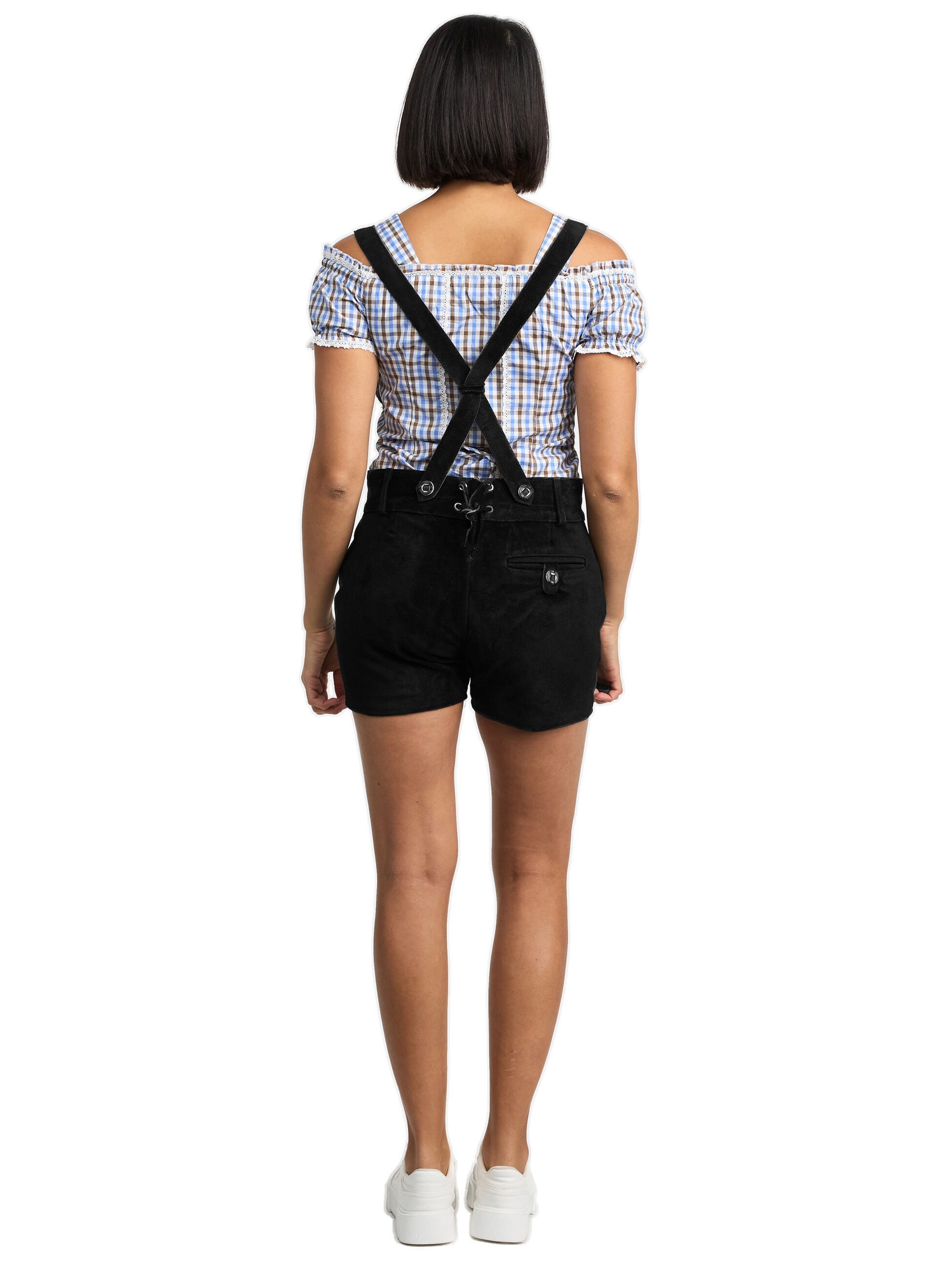 Steigenhöfer Manufaktur Trachtenlederhose Lederhose Damen Shorts Hotpants - 100% Rindsleder - Kurze Hose (Inklusive verstellbaren Trägern) Traditionelles Design - Mit Gürtelschlaufe - Dirndl Alternative