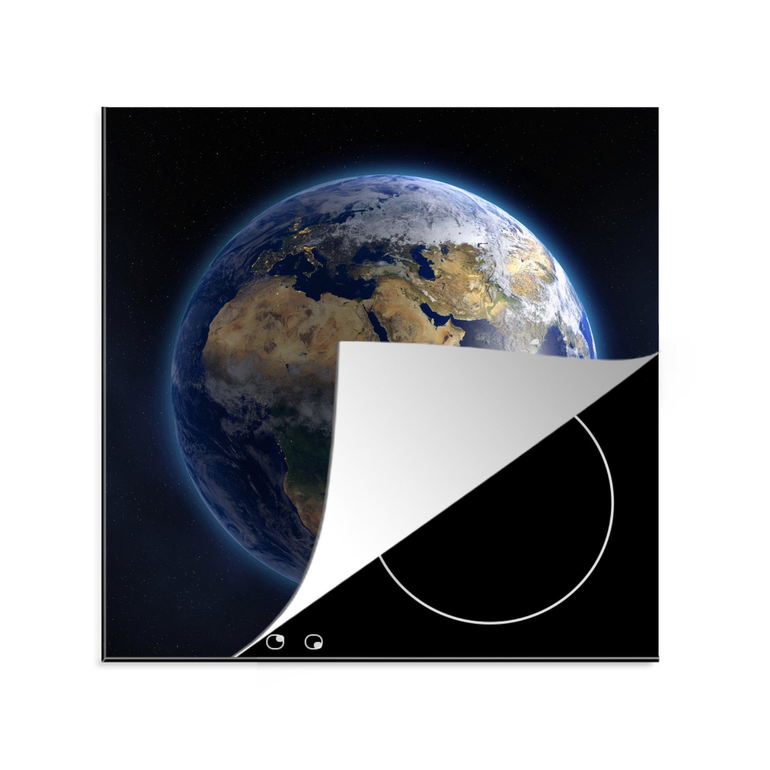 MuchoWow Herdblende-/Abdeckplatte Erde - Weltraum - Planeten, Vinyl, (1 tlg), 78x78 cm, Ceranfeldabdeckung, Arbeitsplatte für küche