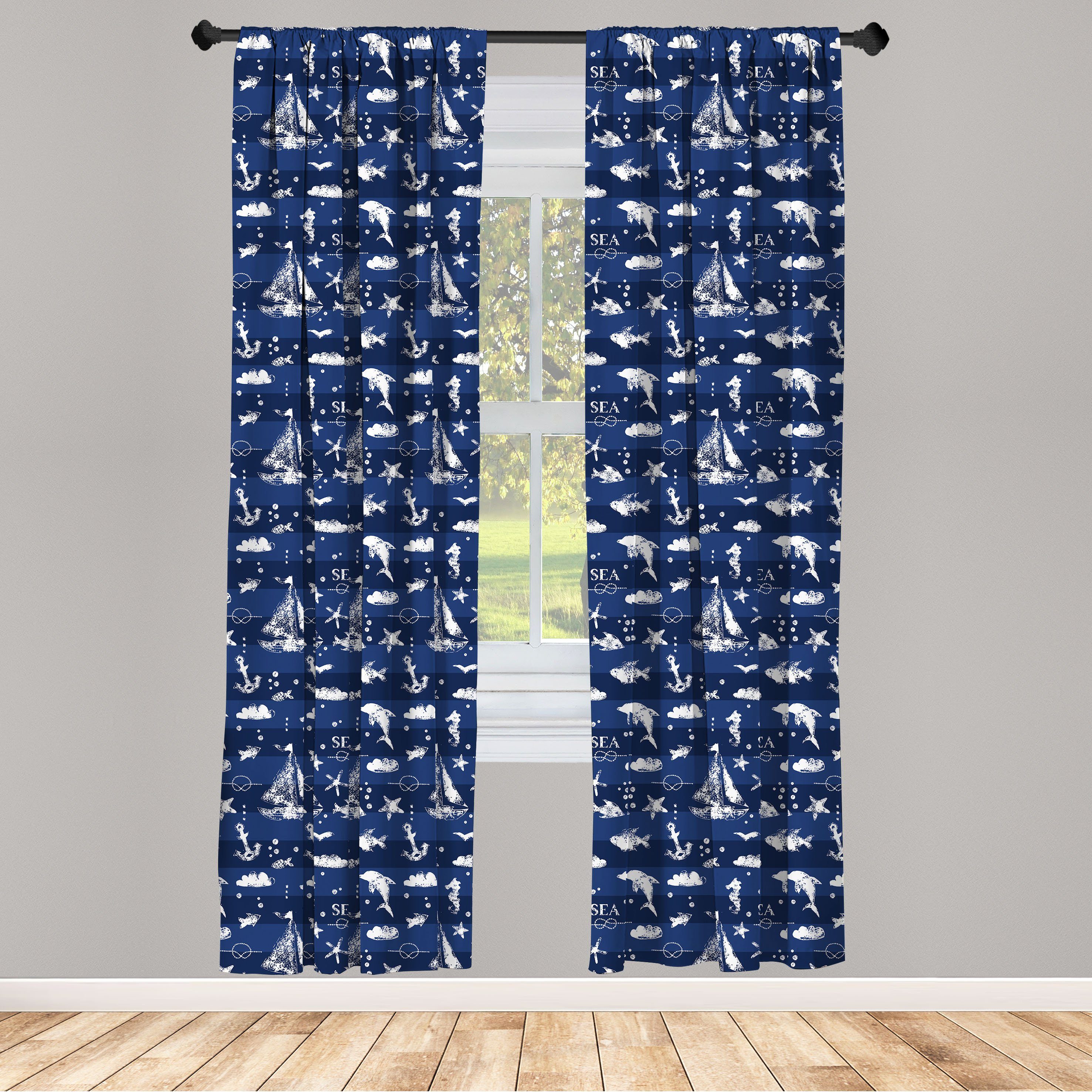 Gardine Vorhang für Wohnzimmer Schlafzimmer Dekor, Abakuhaus, Microfaser, Navy blau Grunge Anchor Schiff