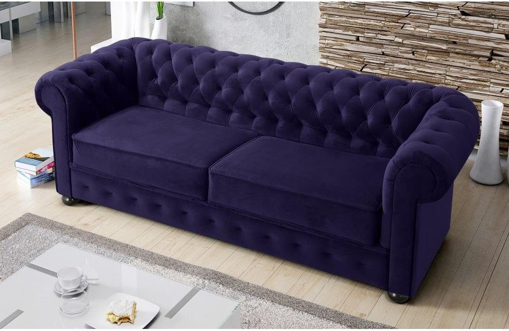 JVmoebel Sofa Grünes Chesterfield Sofa luxus 3 Sitzer Couch Großes Sifa Textil Neu, Made in Europe Lila