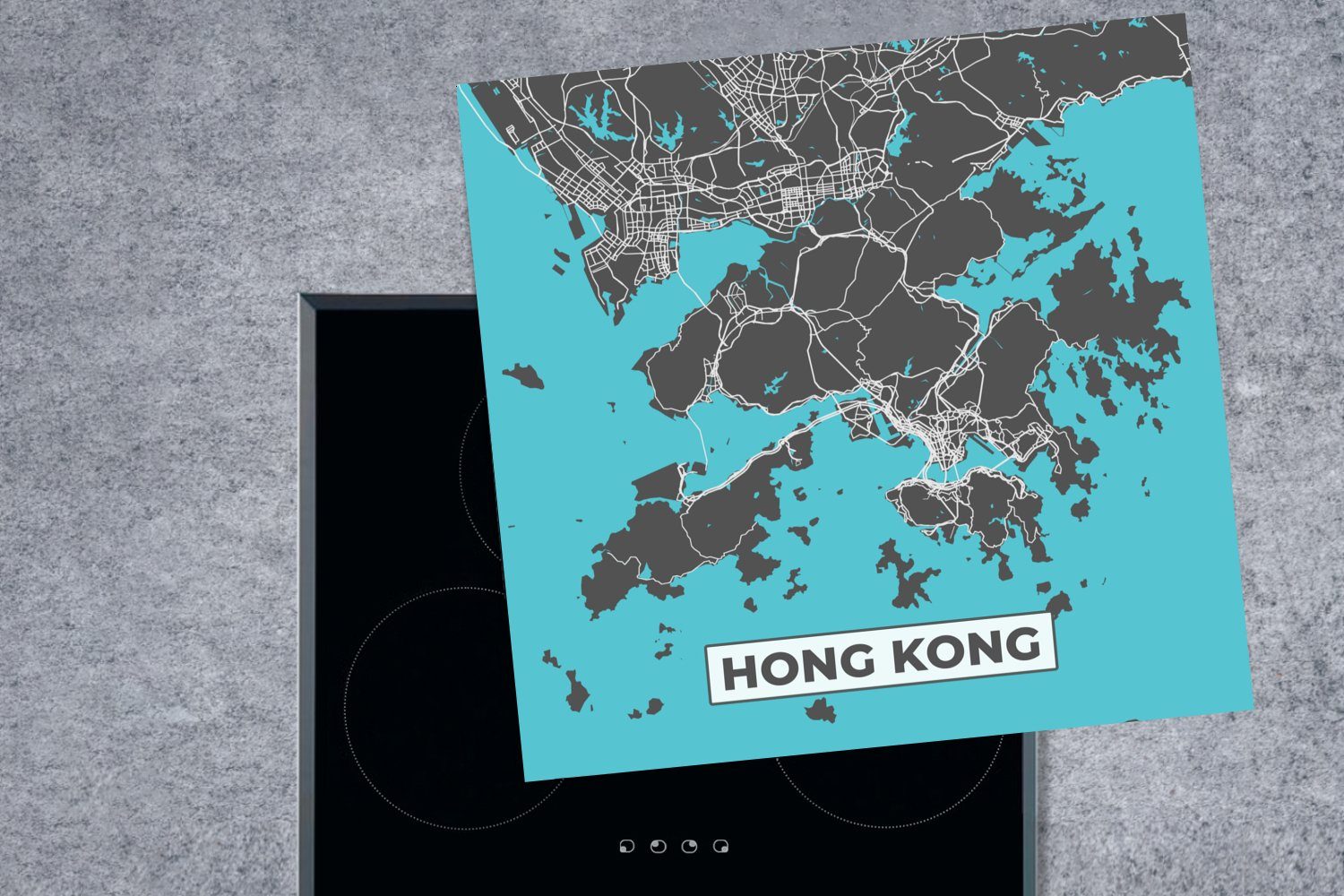Blau - - (1 Karte Vinyl, cm, Arbeitsplatte für Herdblende-/Abdeckplatte Stadtplan, 78x78 - Ceranfeldabdeckung, MuchoWow Hongkong tlg), küche