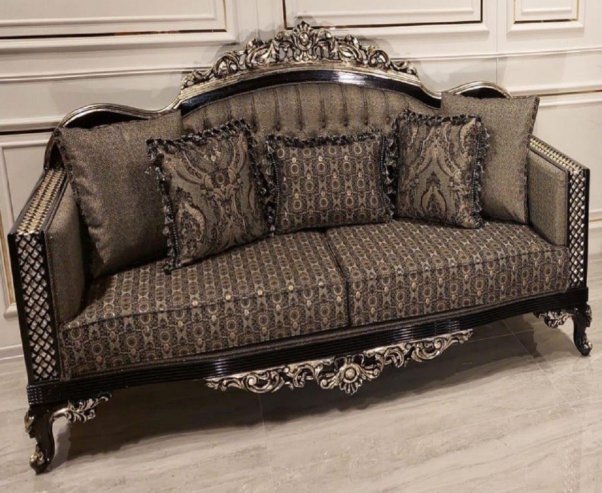 Luxus / Sofa Wohnzimmer Gold Padrino mit Sofa Prunkvoll Grau elegantem Edel Casa - - Sofa Barock Barock Prunkvolles Muster - Schwarz & Möbel /