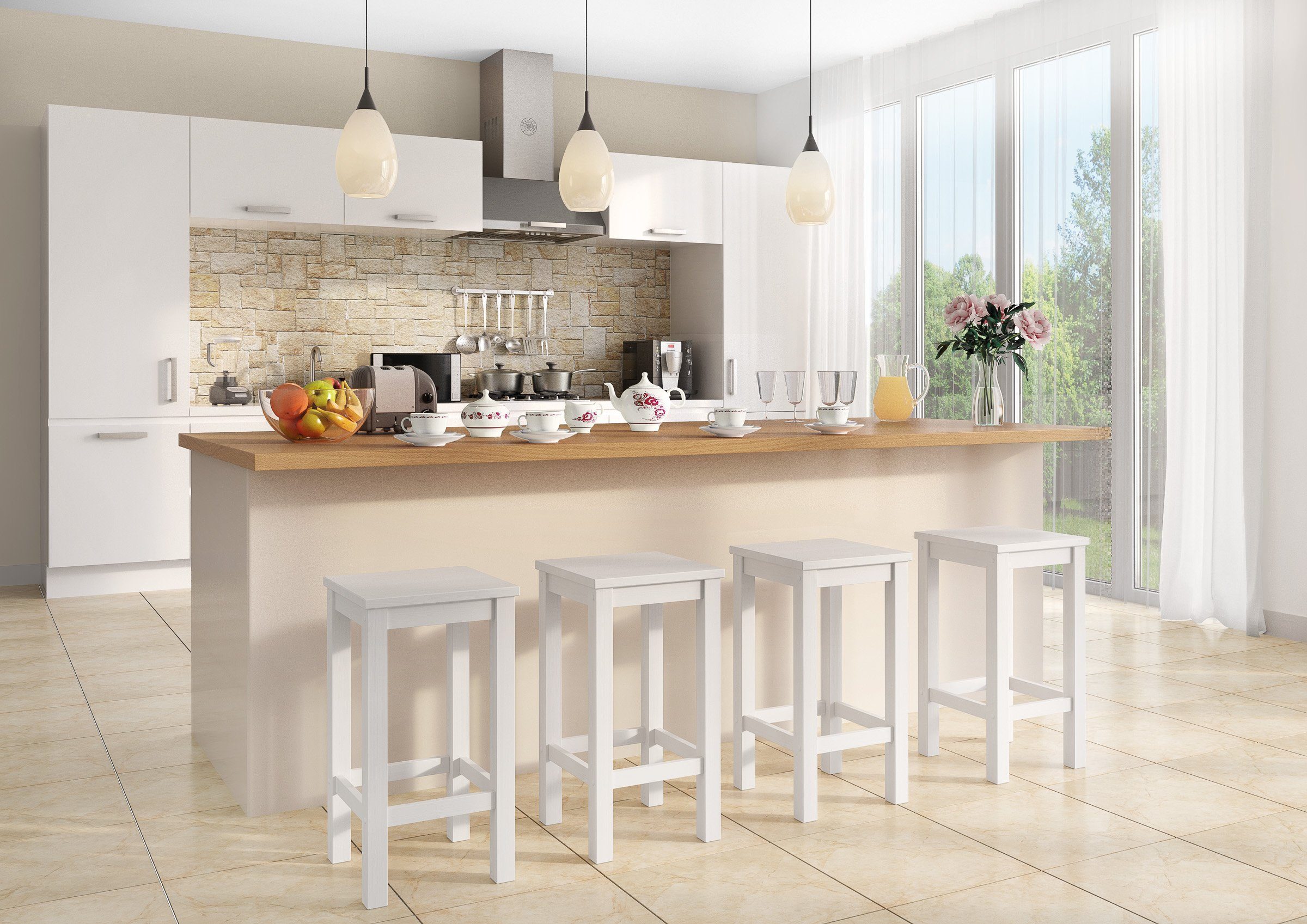 ERST-HOLZ Arbeitshocker Weißer Barhocker Tresenhocker Kiefer Massivholz Wäh günstig online kaufen