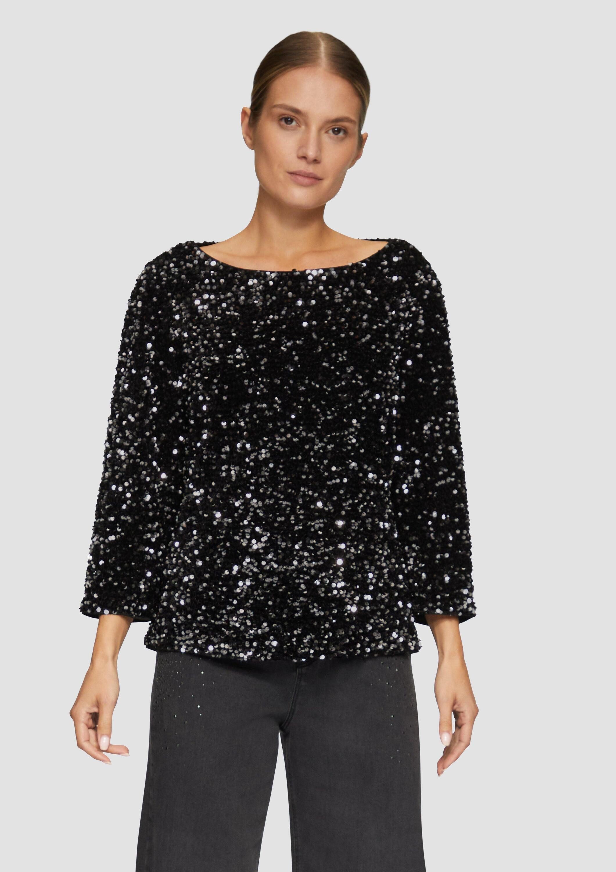 s.Oliver Kurzarmbluse Bluse Samtbluse mit Pailletten-Besatz günstig online kaufen