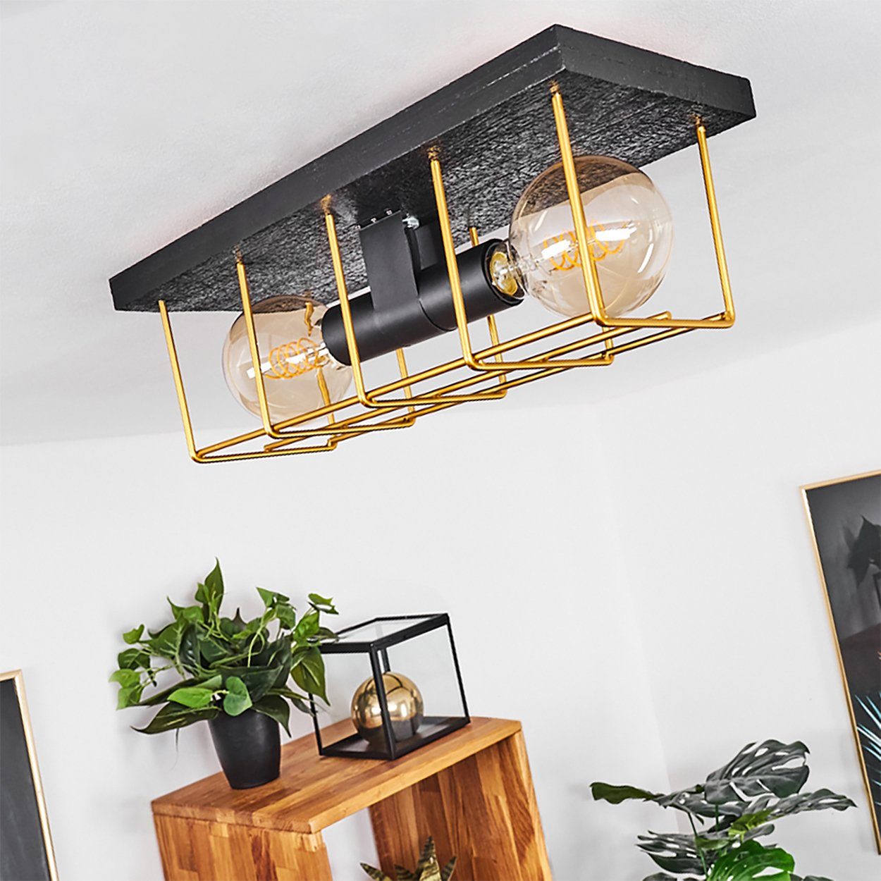 Holz moderne Lichteffekt, ohne Leuchte 2xE27 Wandlampe aus Wandleuchte hofstein Leuchtmittel, »Uffogliano« Metall Metallschirm mit in und und Schwarz/Gold,