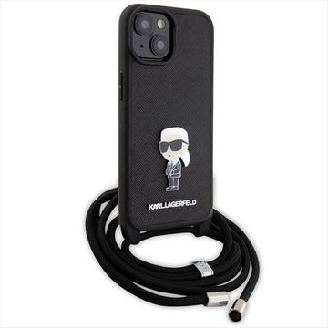 KARL LAGERFELD Smartphone-Hülle Karl Lagerfeld Apple iPhone 15 Saffiano Metal Pin Karl & Choupette