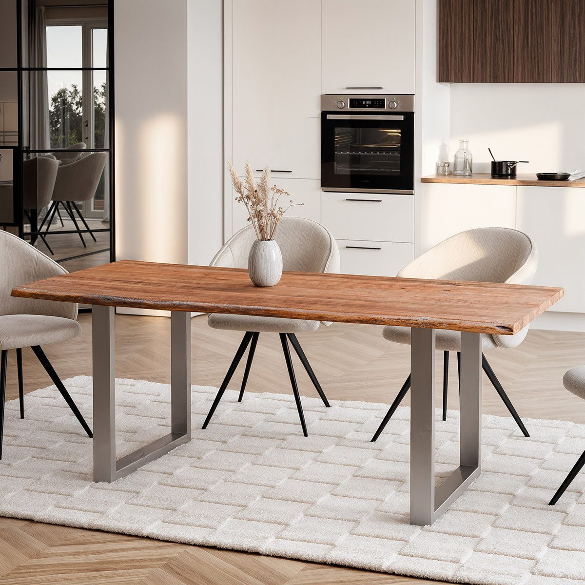 Liadomo Baumkantentisch Diala, Esstisch, Esszimmertisch, Massivholztisch, natürliche Baumkante, wählbare Größen und Metallgestelle