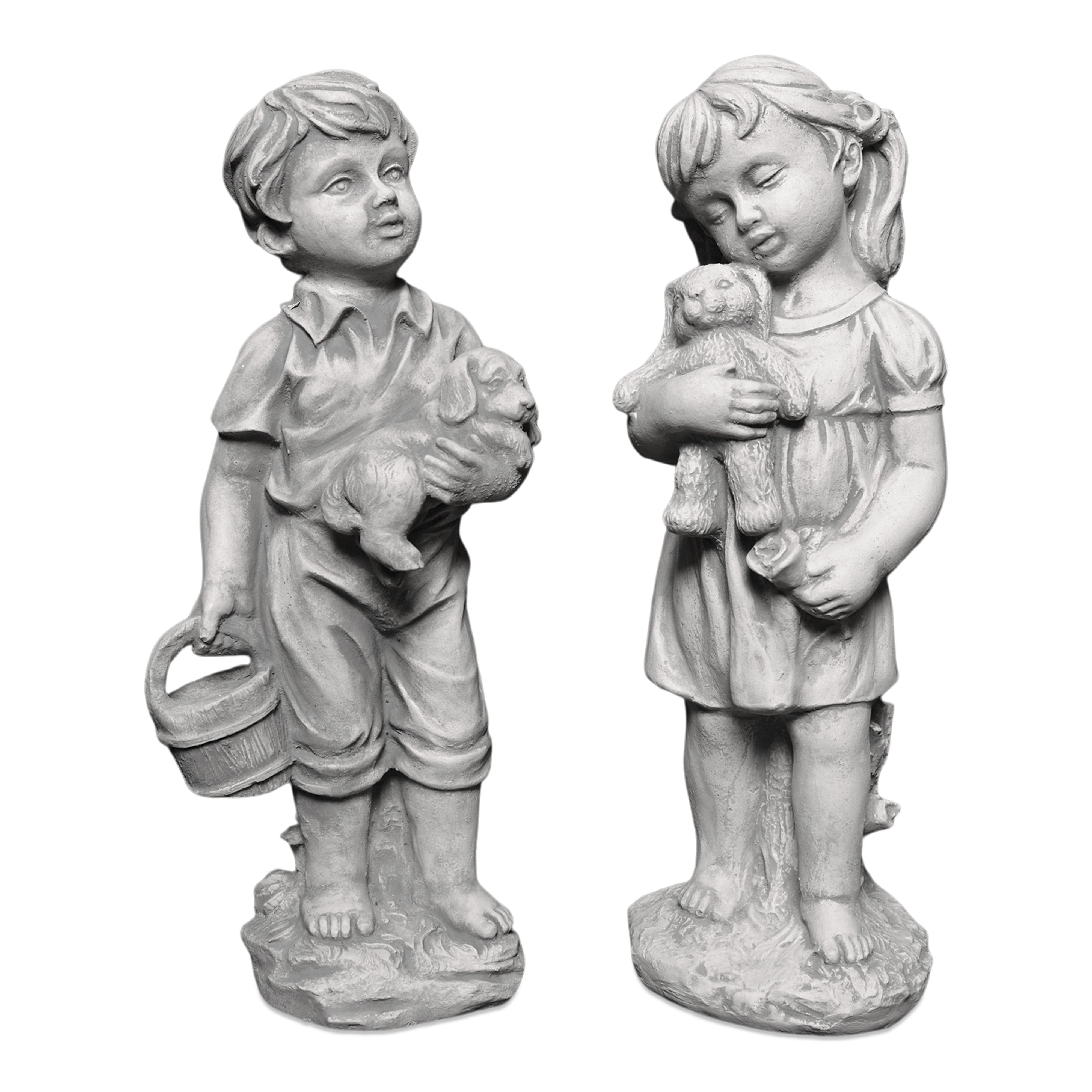 gartendekoparadies.de Gartenfigur Set Junge und Mädchen, Steinfiguren, H. 42/43 cm, je 6 kg, Frostsicher