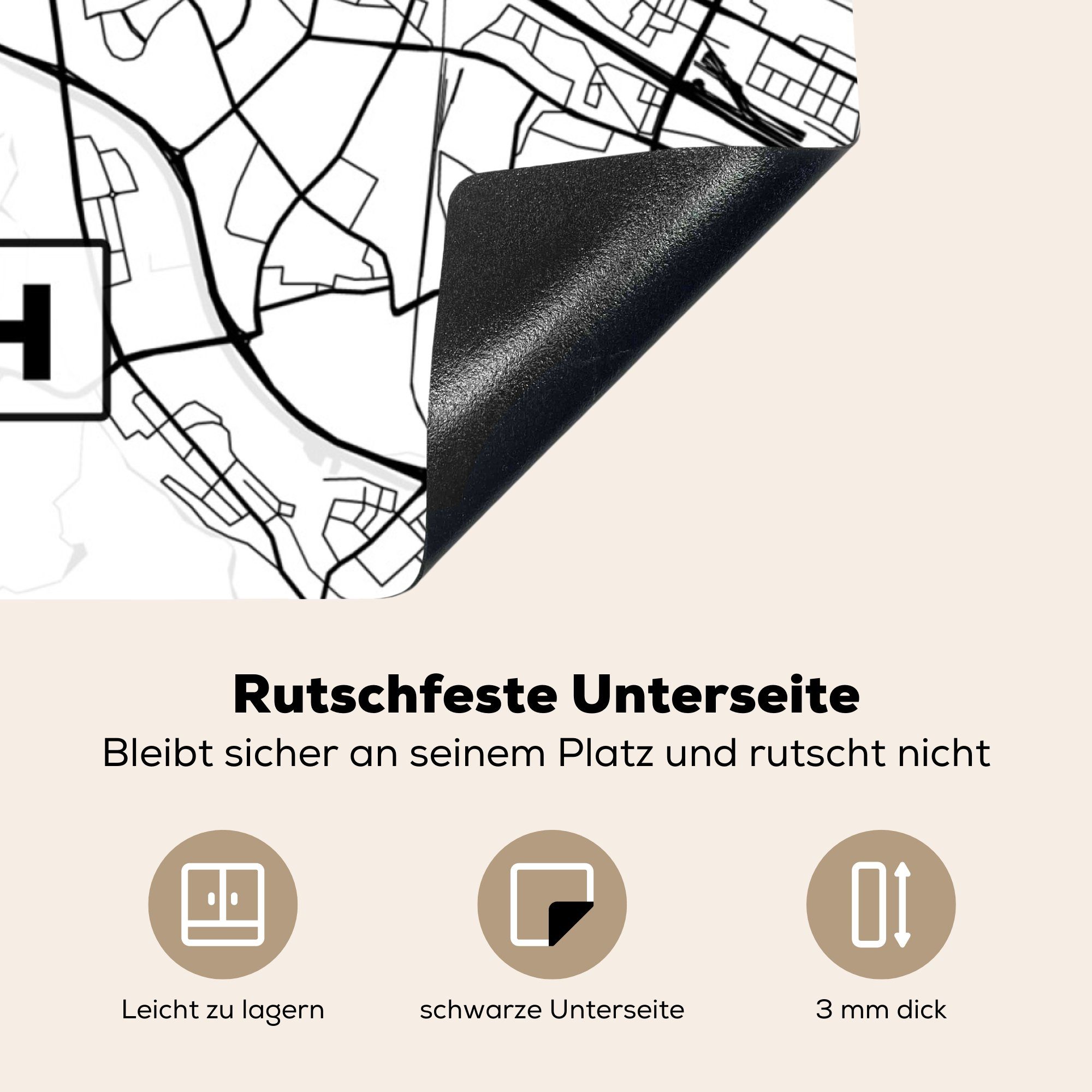 MuchoWow Herdblende-/Abdeckplatte Karte Fürth cm, (1 Stadtplan, Ceranfeldabdeckung, - Arbeitsplatte tlg), küche 78x78 Vinyl, - für