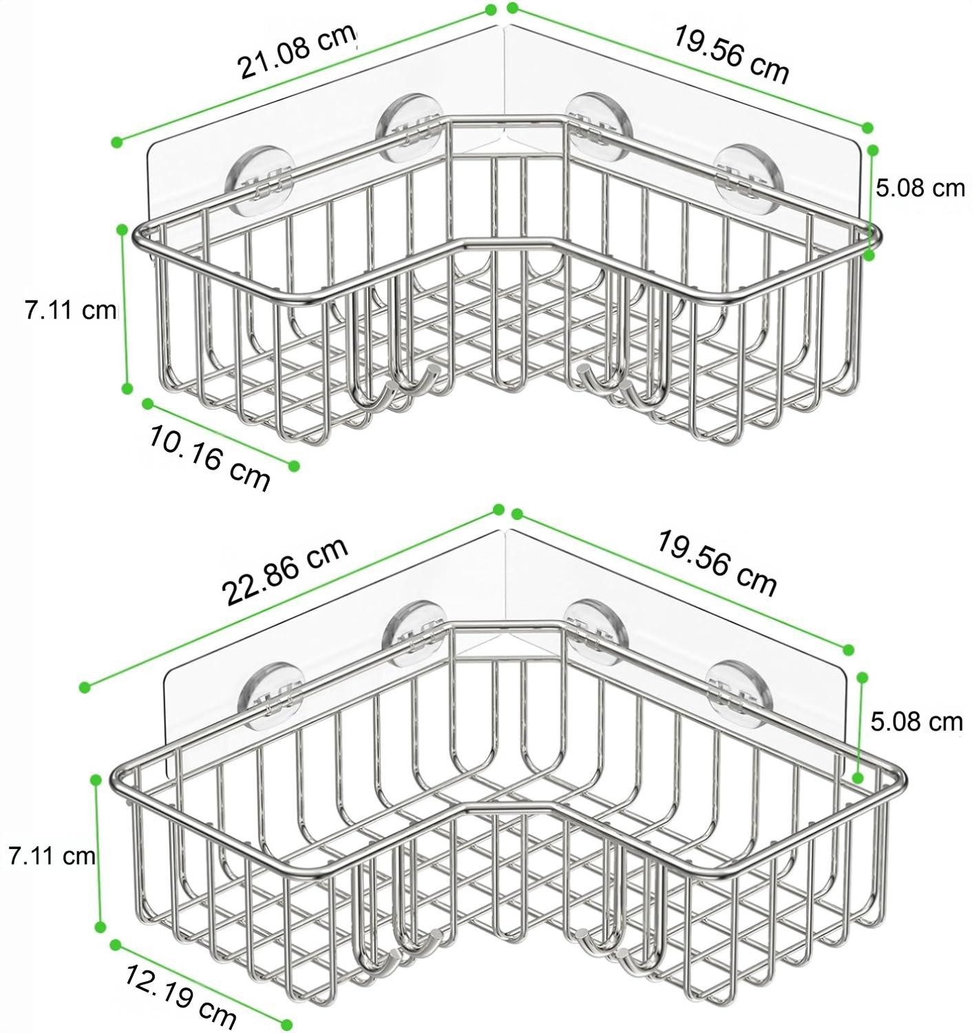 Refined Living Duschregal Eck-Duschregal 2er-Pack mit 8 Haken, Ohne Bohren, Edelstahl Duschkorb, Badezimmerregal, Platzsparendes L-förmiges Design, Einfache Installation, Maximierte Stauraumnutzung, Badezimmer Regal Organizer, Wasserdicht 2-tlg., für Badezimmer, Küchen,Schränke zur Aufbewahrung von Badaccessoires