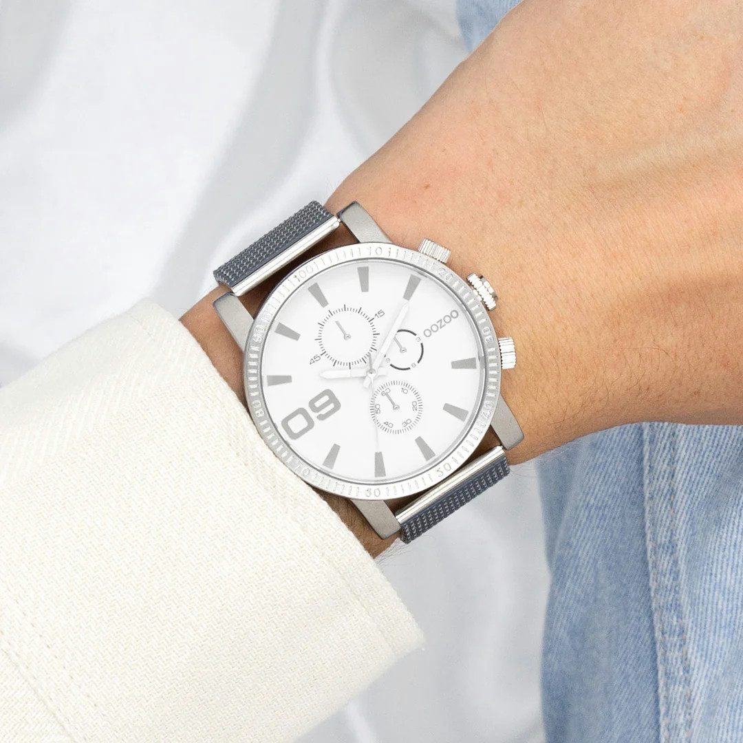 OOZOO Quarzuhr XXL Herrenuhr C11213 Weiss Meshband 50 mm C11213 günstig online kaufen
