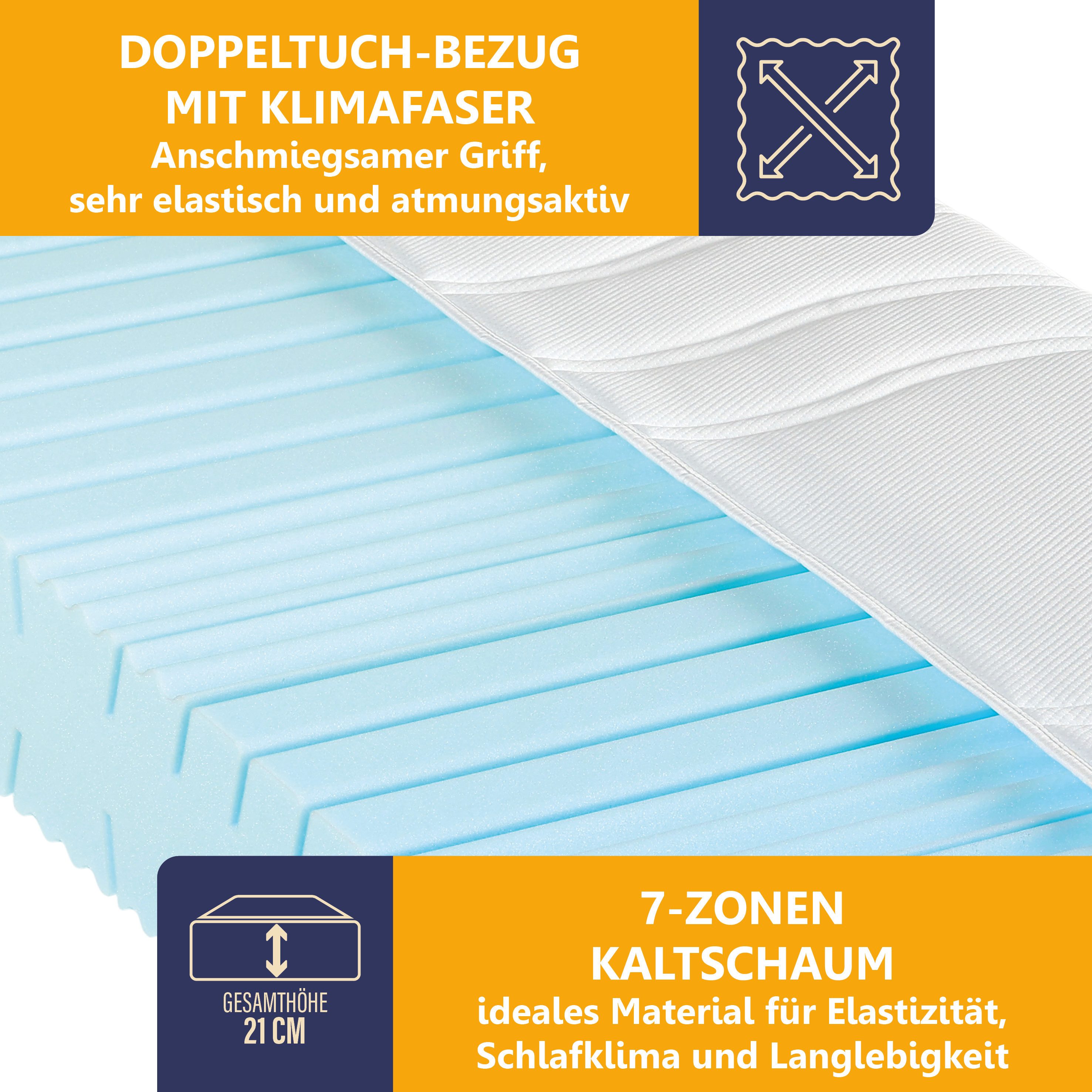 Kaltschaummatratze High Relax ergonomischer Schlaf wie im Luxus-Hotel, Beco, 21 cm hoch, Qualität 100% Made in Germany 80/90/100/140/160/180x200 – Bild 4 von 5