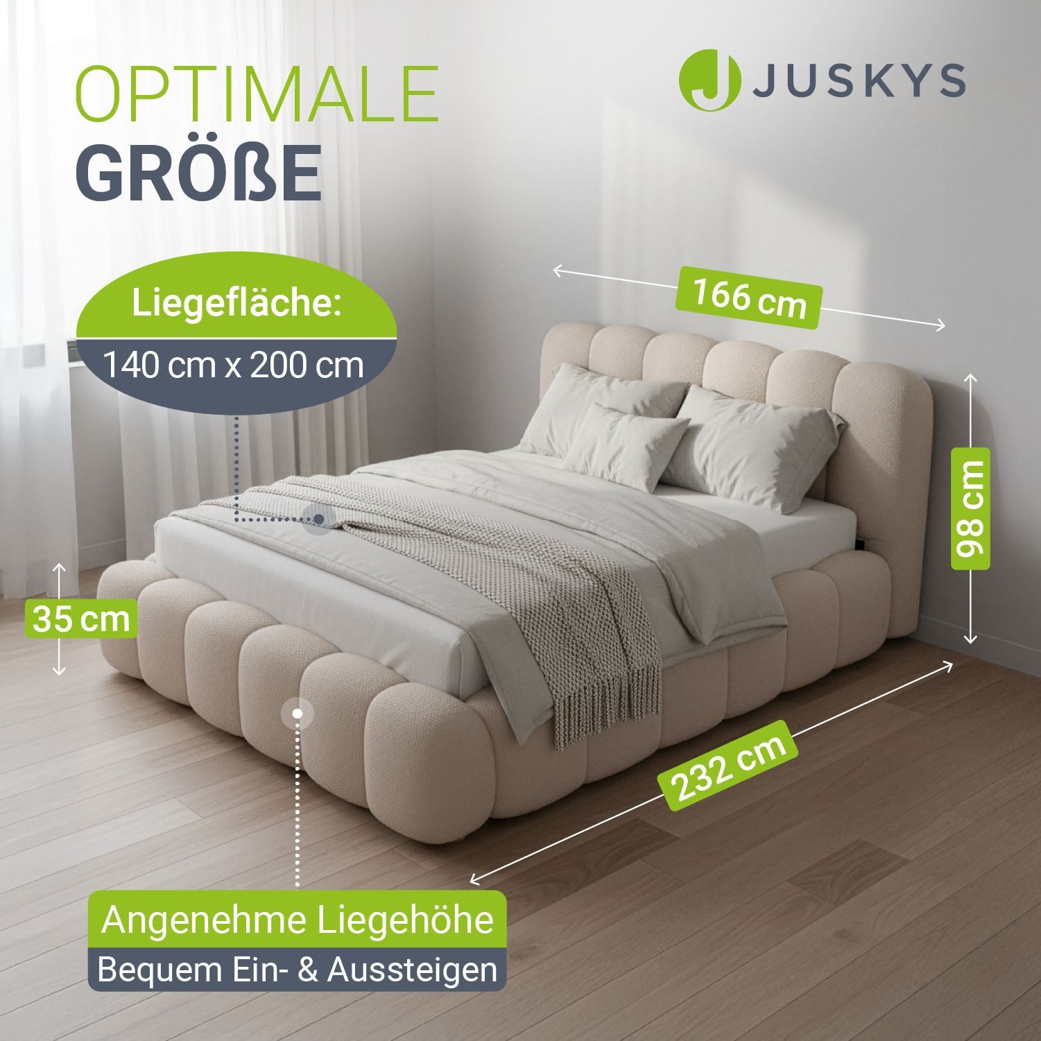 Juskys Polsterbett Catania, Mit Matratze, gepolstertes Kopfteil, Bubble Design, Bouclé Stoff