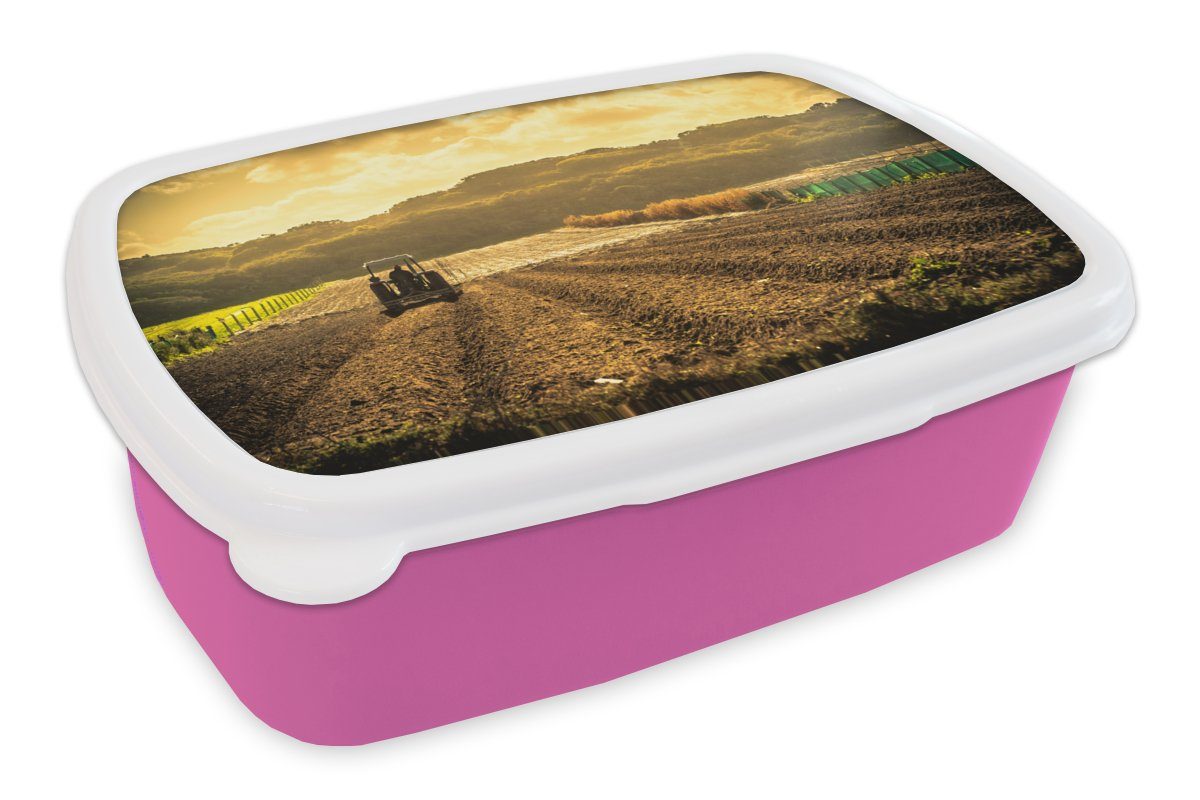 (2-tlg), Erwachsene, Bauernhof Lunchbox - Brotbox Brotdose Traktor Kunststoff Mädchen, rosa MuchoWow Berg, für Kunststoff, Kinder, - Snackbox,
