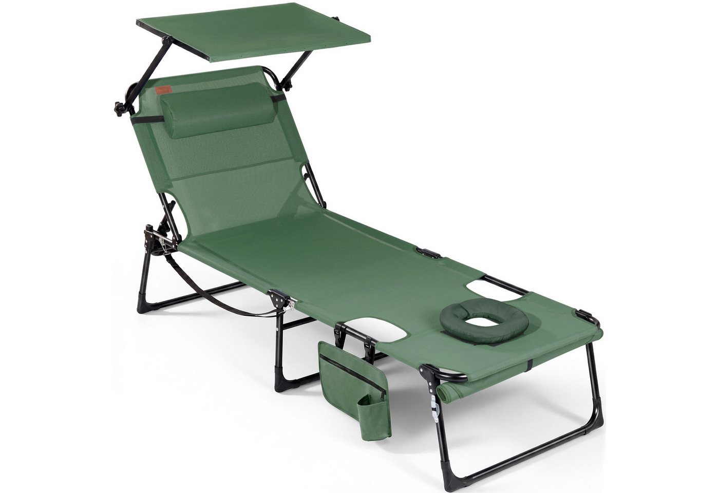 HOMECALL Gartenliege Sonnenliege mit Gesichtsöffnung und Sonnendach, klappbarer Liegestuhl, bis180 kg 200x70cm 4-Fach verstellbare Rückenlehne, 1 St., für Garten, Strand und Camping