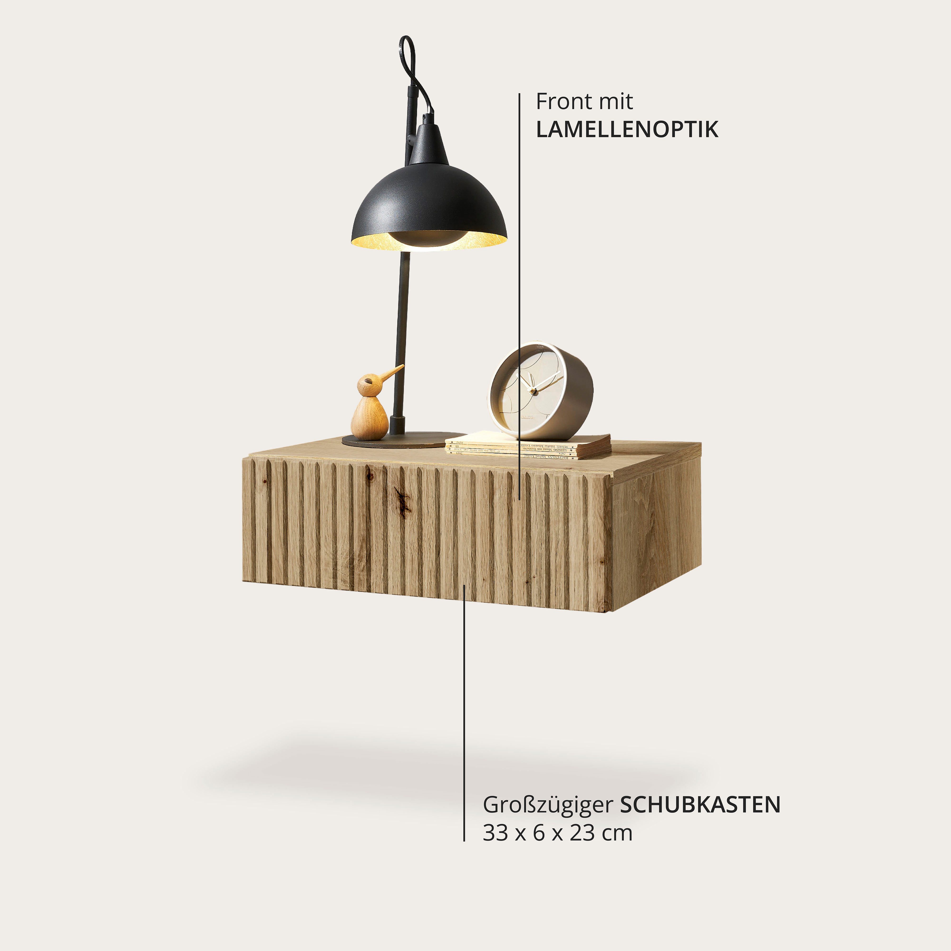 Schlafkontor Nachtkommode Taboni Nachttisch, Nachtkonsole mit Push-to-open, Wandmontage