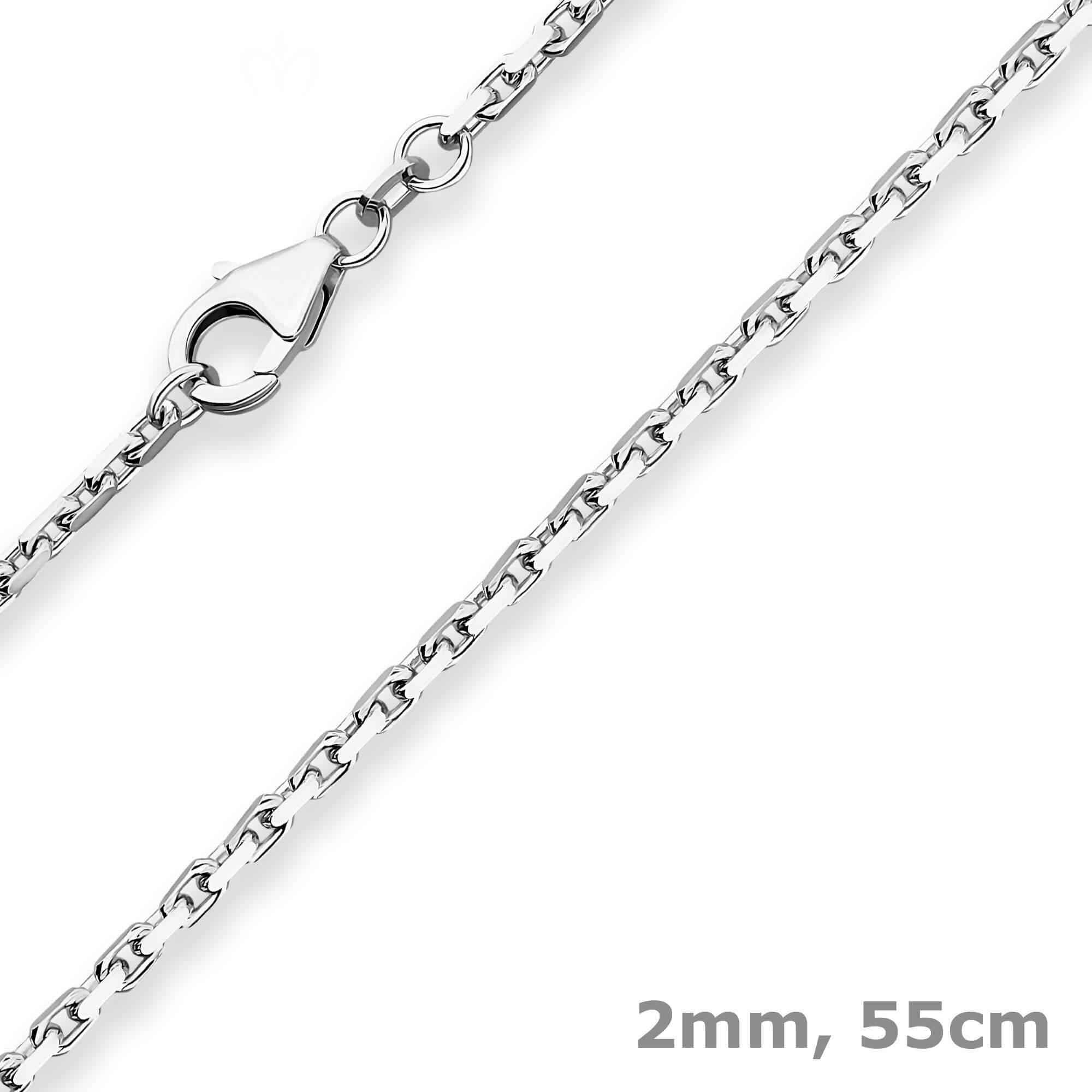 Schmuck Krone Silberkette 2mm Ankerkette diamantiert aus 925 Silber rhodiniert 55cm, Silber 925