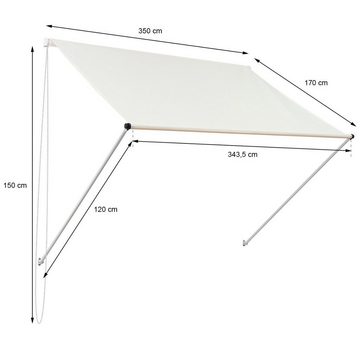 ML-DESIGN Klemmmarkise Schattenspender Fenster Klemmmarkise Balkonmarkise Beige 350x120cm 50+ UV-Schutz Metall Polyester Seilzug