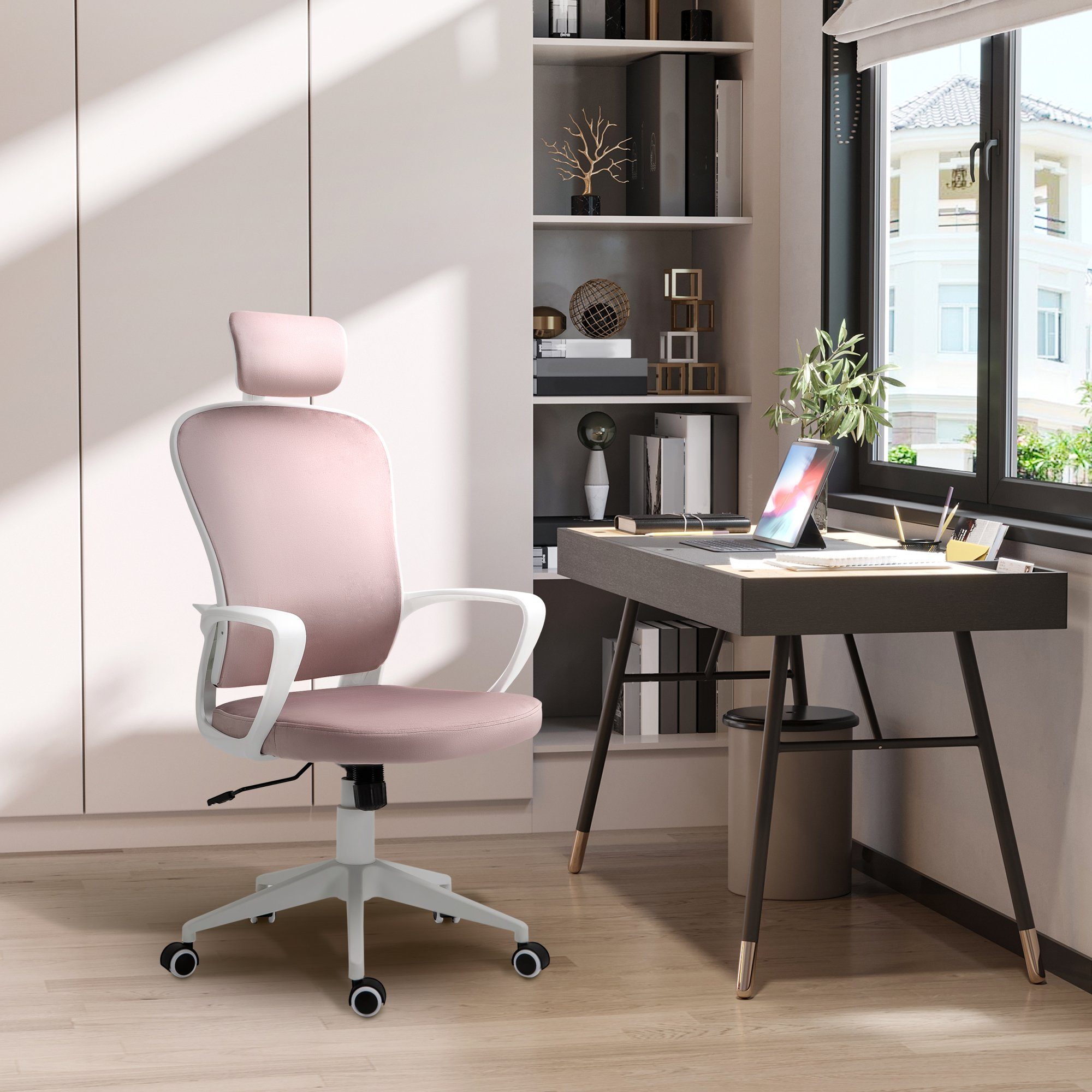 Drehstuhl höhenverstellbar Rosa St), Wippfunktion Vinsetto 1 (Set, Polyester Bürostuhl mit Schreibtischstuhl