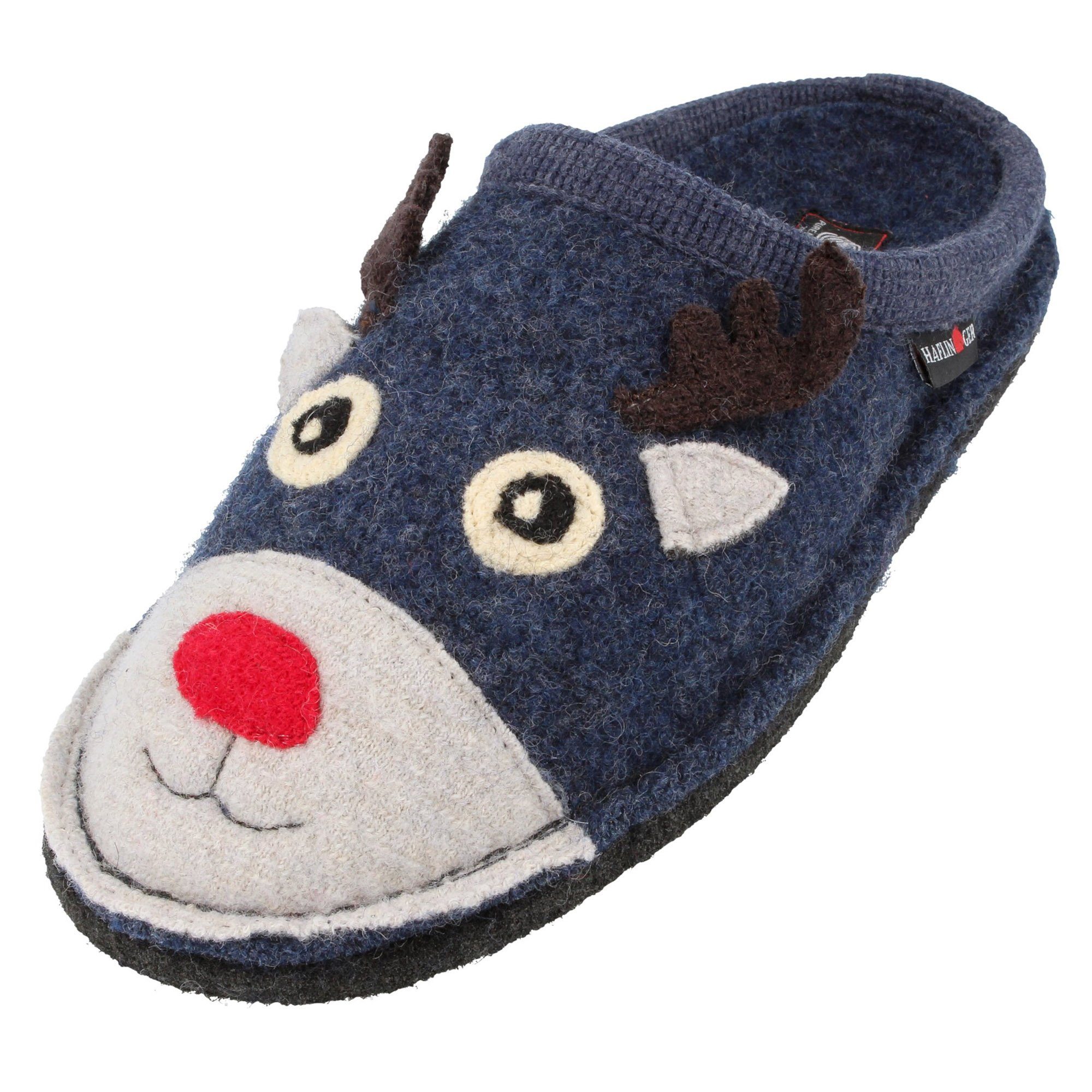 Flair Renna Pantoffel aus gewalkter Wolle Rentiermotiv Unisex Hausschuh