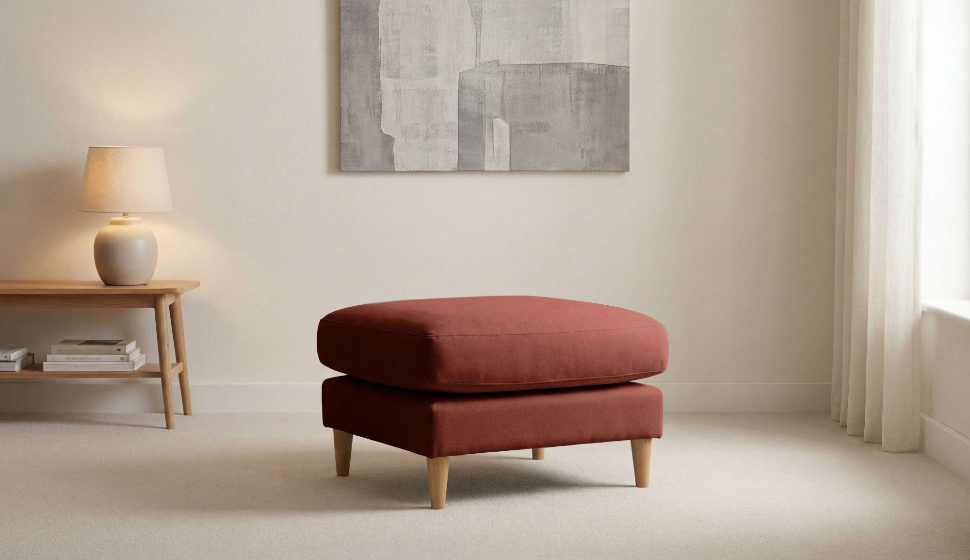 OTTO home Pouf Finnian, Polsterhocker 70x70 cm, Chenille, Massivholzfüße