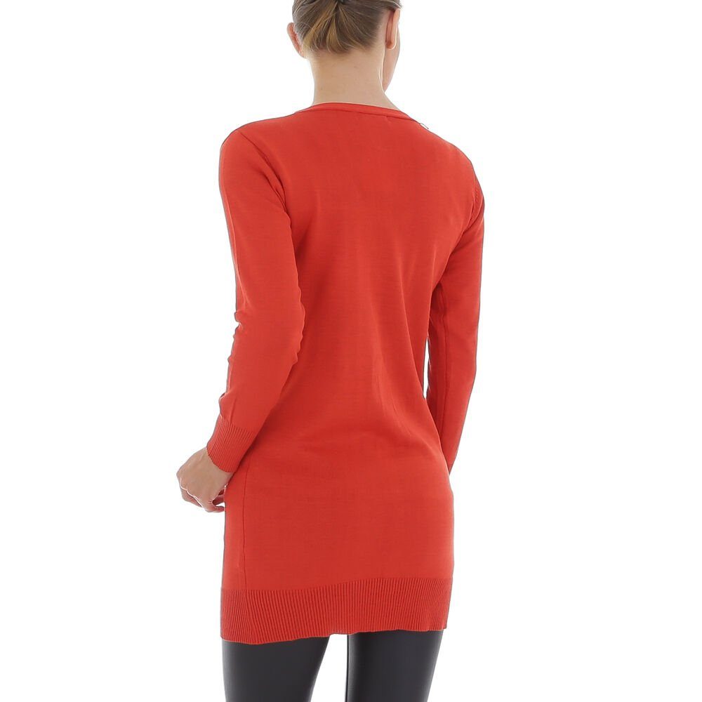 Freizeit Stretch Ital-Design in Damen Strickjacke Orange Longpullover