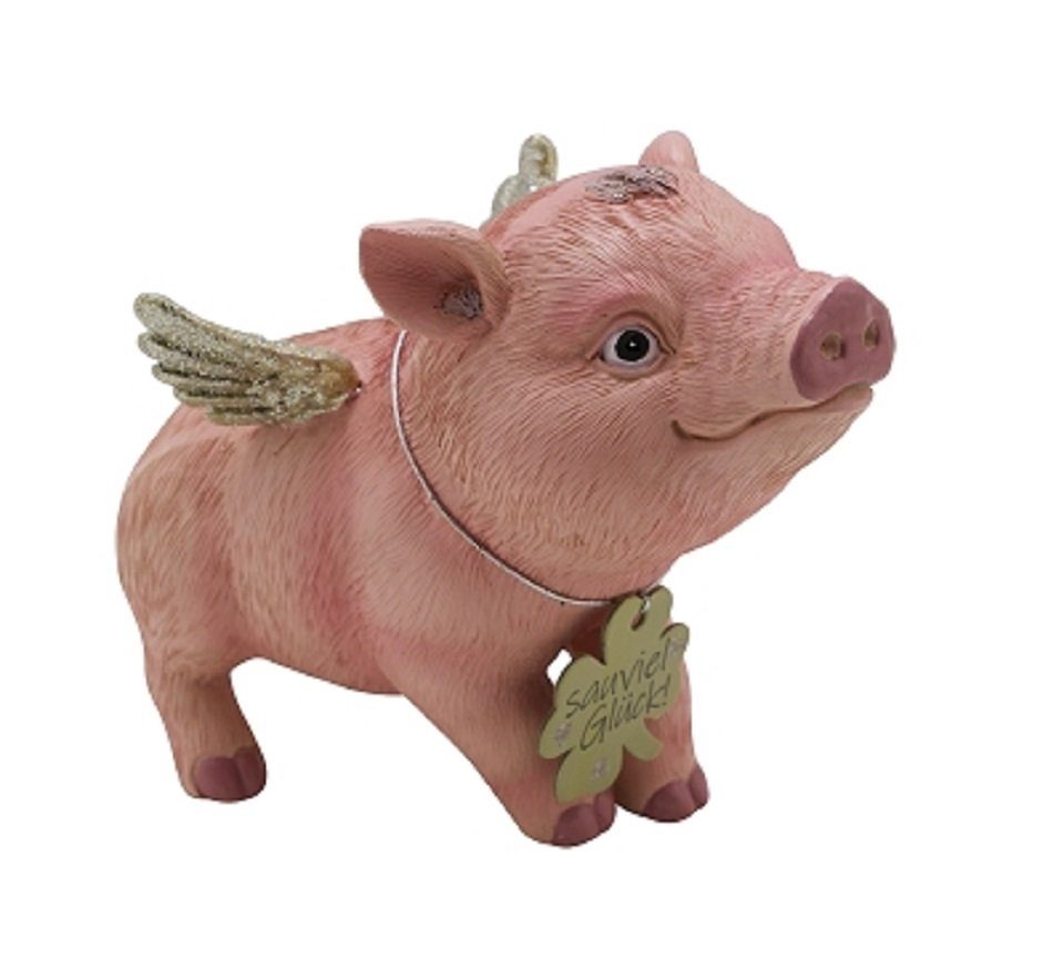 Gehlmann Dekofigur Neu Schwein, Spruch "Sauviel Glück", rosa / gold