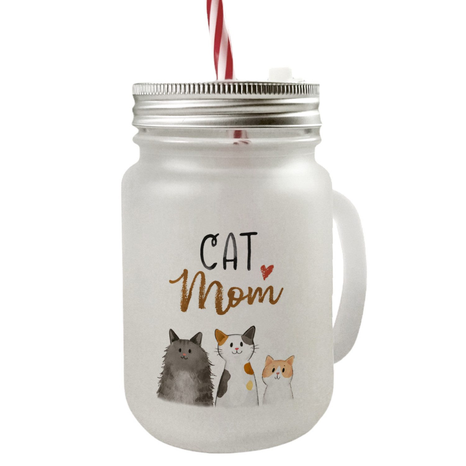 Glas Cat Mom Mason Jar Henkel Trinkglas mit Deckel mit Spruch