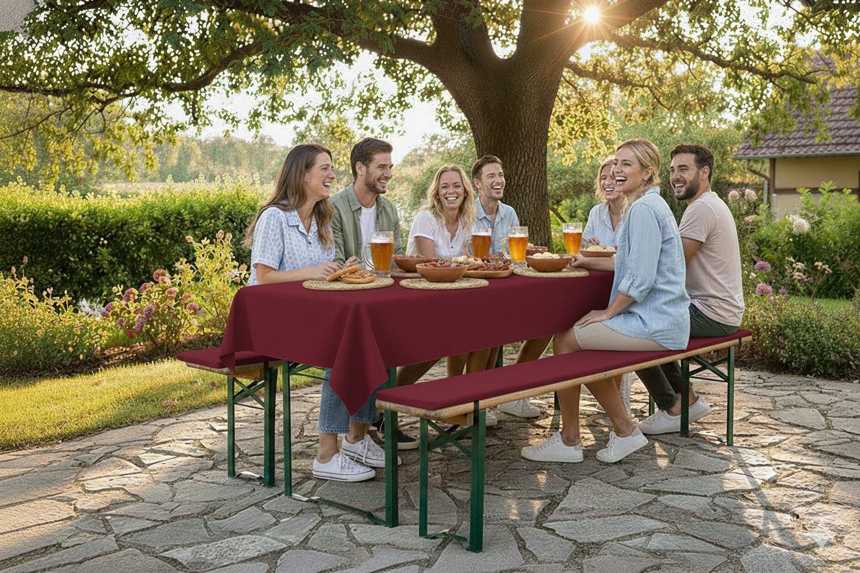 TexDeko Bankauflage Bierbankauflagen-Set mit Tischdecke 100x250cm (universal) 3TLG Set, (Set, 2x Auflage + 1x Tischdecke), blickdicht & waschbar