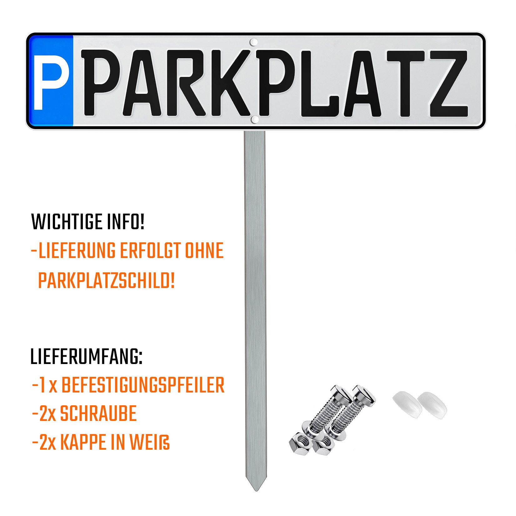 L & P Car Design Kennzeichenhalter Einschlagpfosten Edelstahl Befestigung für Parkplatzkennzeichen